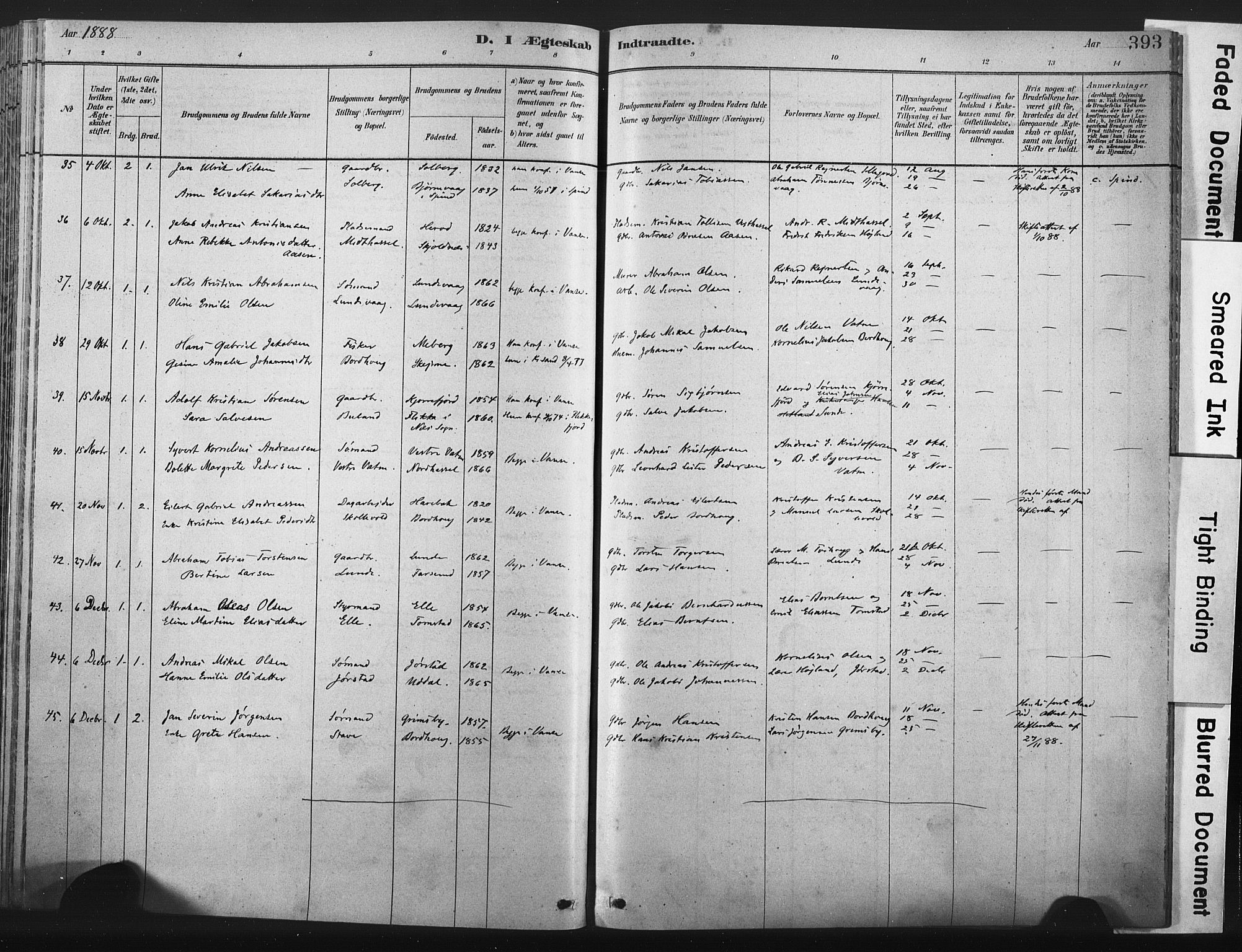 Lista sokneprestkontor, AV/SAK-1111-0027/F/Fa/L0012: Parish register (official) no. A 12, 1879-1903, p. 393