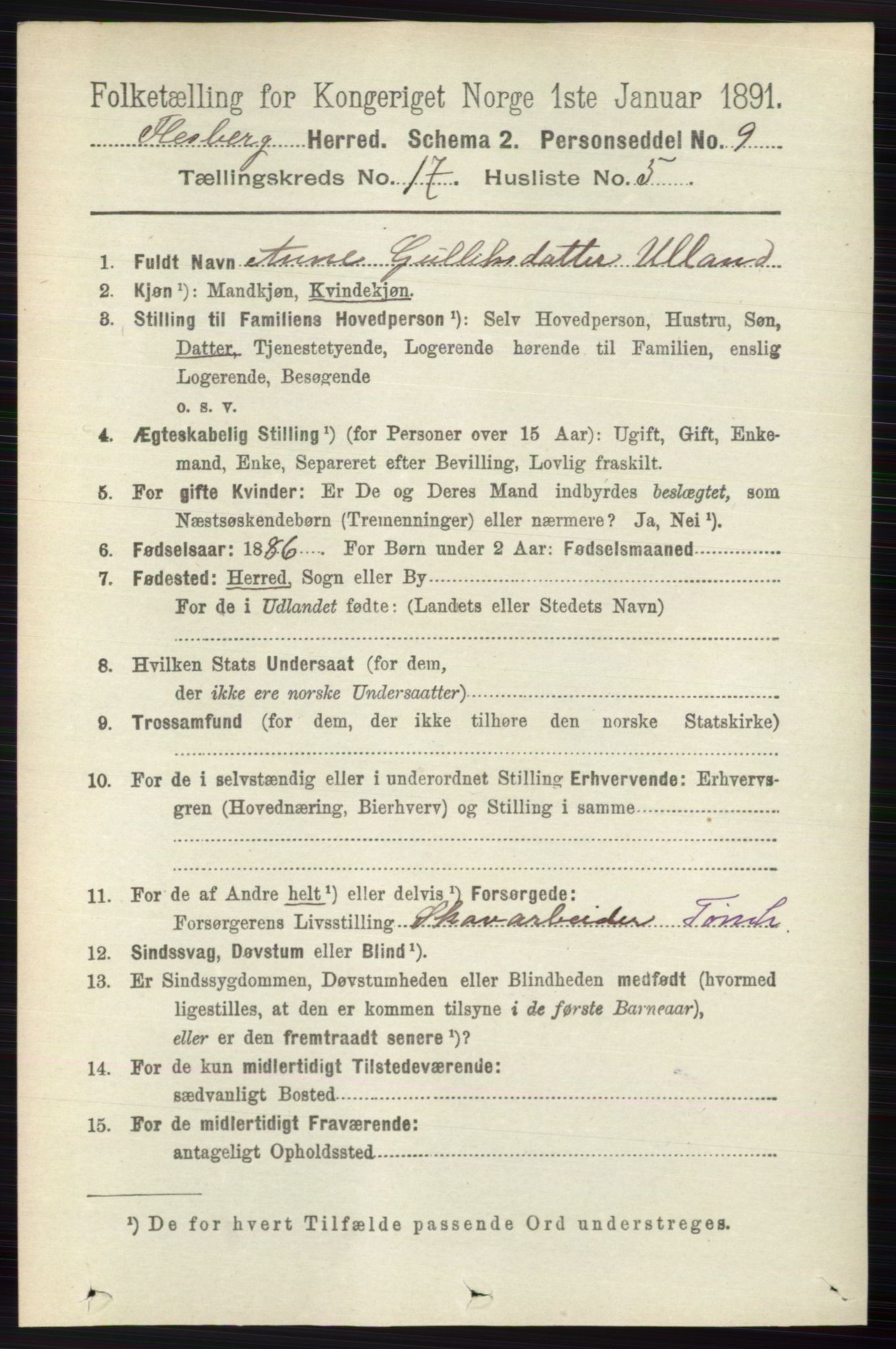 RA, 1891 census for 0631 Flesberg, 1891, p. 3012