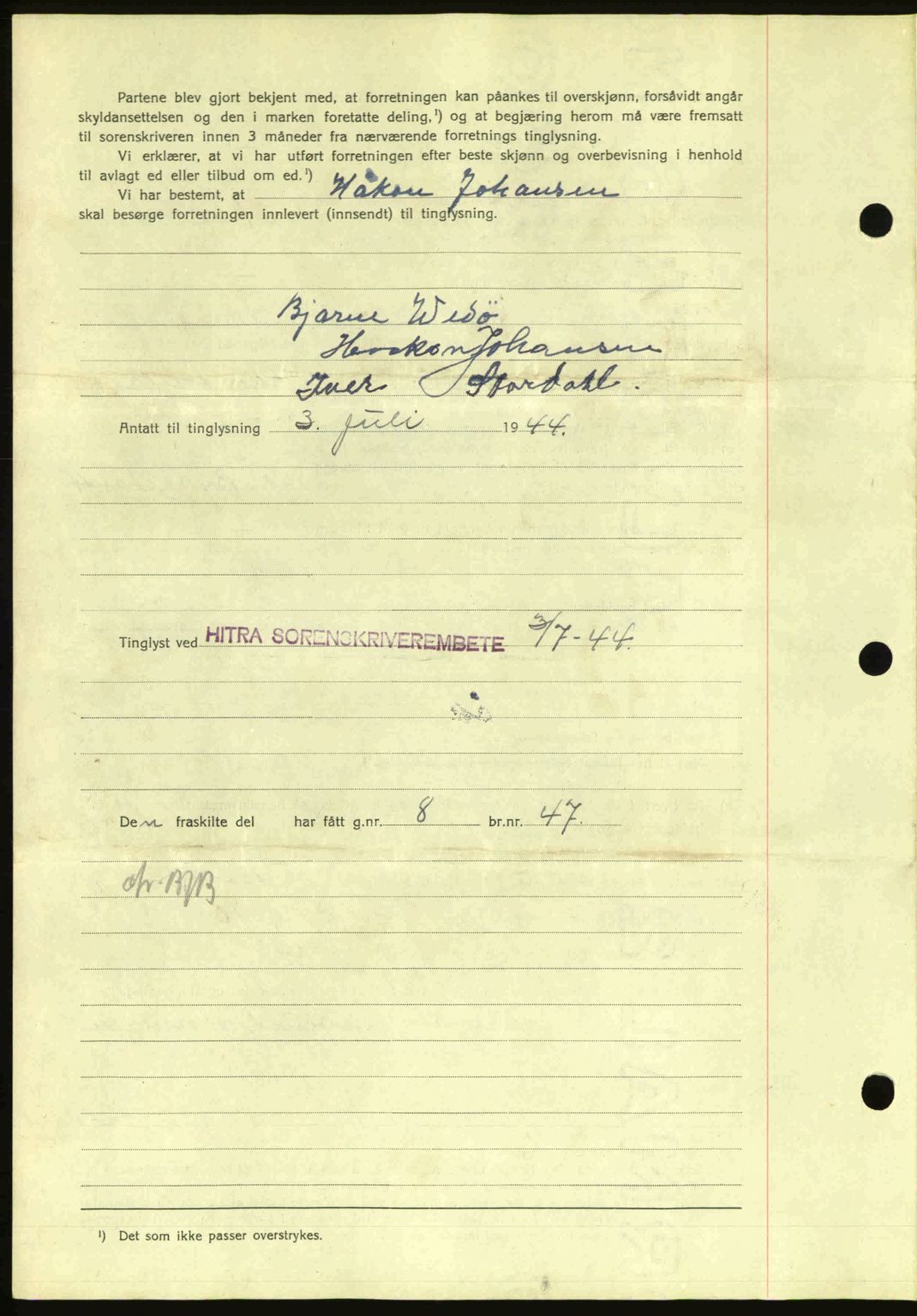 Hitra sorenskriveri, AV/SAT-A-0018/2/2C/2Ca: Mortgage book no. A2, 1943-1945, Diary no: : 444/1944