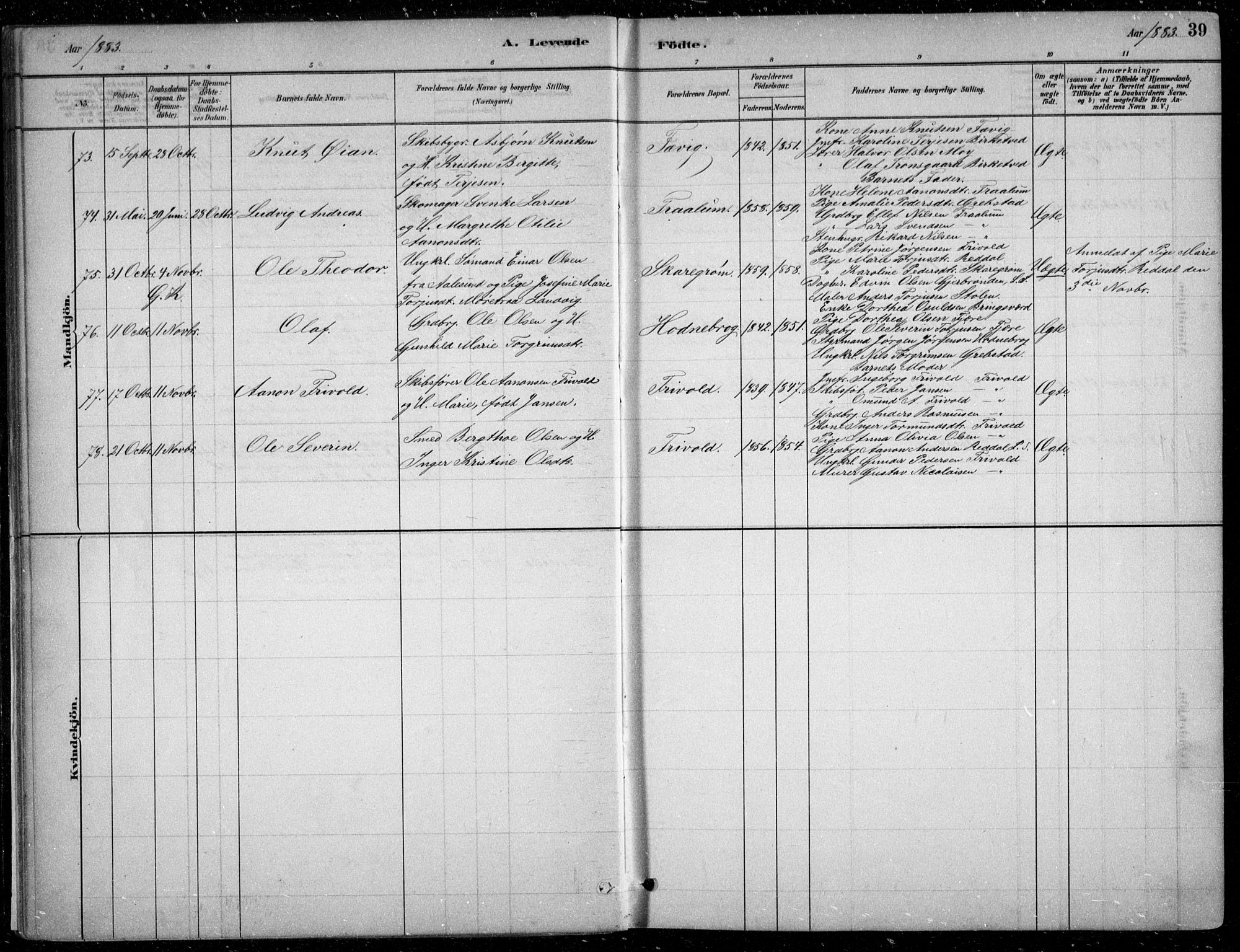 Fjære sokneprestkontor, SAK/1111-0011/F/Fb/L0011: Parish register (copy) no. B 11, 1881-1905, p. 39