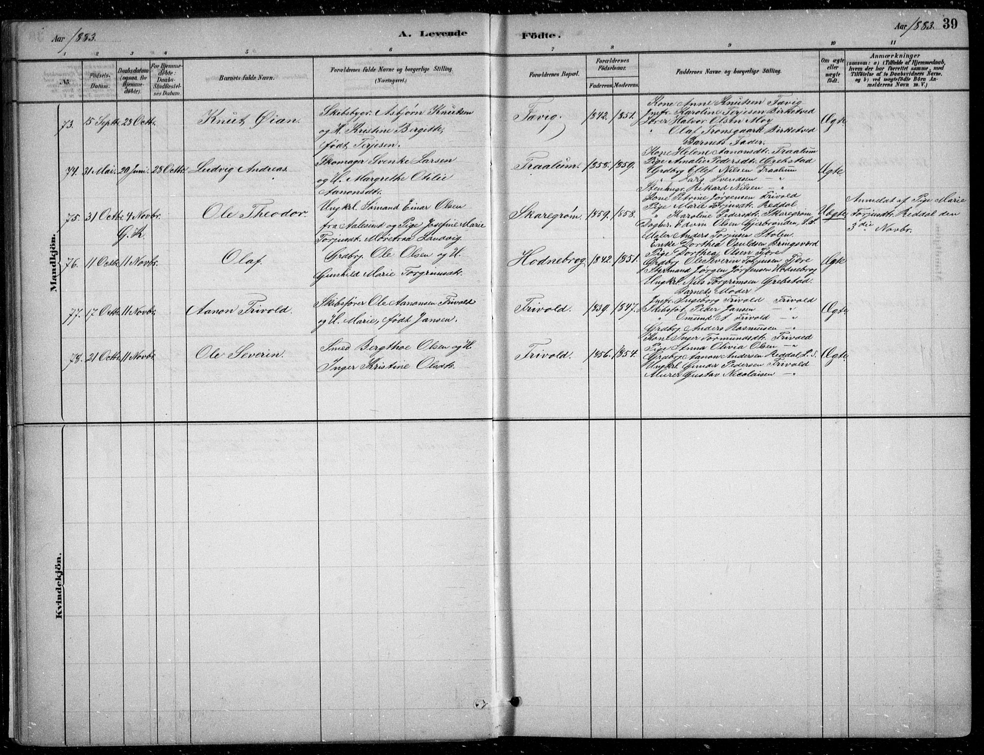 Fjære sokneprestkontor, AV/SAK-1111-0011/F/Fb/L0011: Parish register (copy) no. B 11, 1881-1905, p. 39