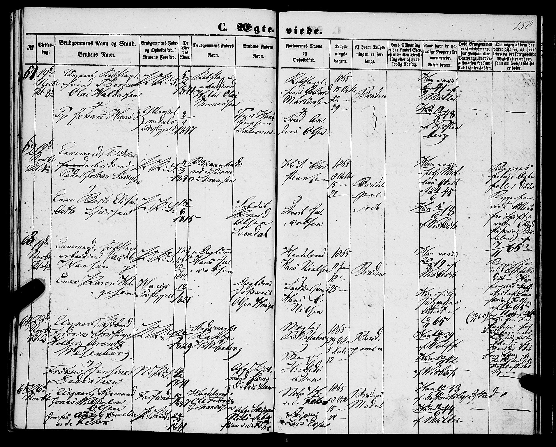 Korskirken sokneprestembete, SAB/A-76101/H/Haa/L0035: Parish register (official) no. D 2, 1852-1867, p. 168
