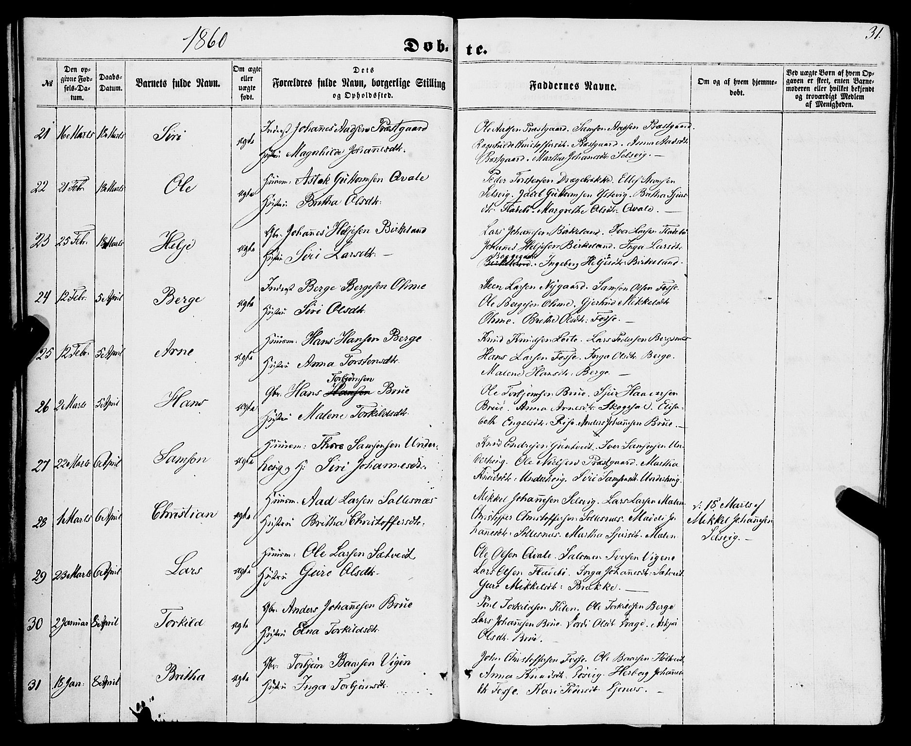 Strandebarm sokneprestembete, SAB/A-78401/H/Haa: Parish register (official) no. A 8, 1858-1872, p. 31