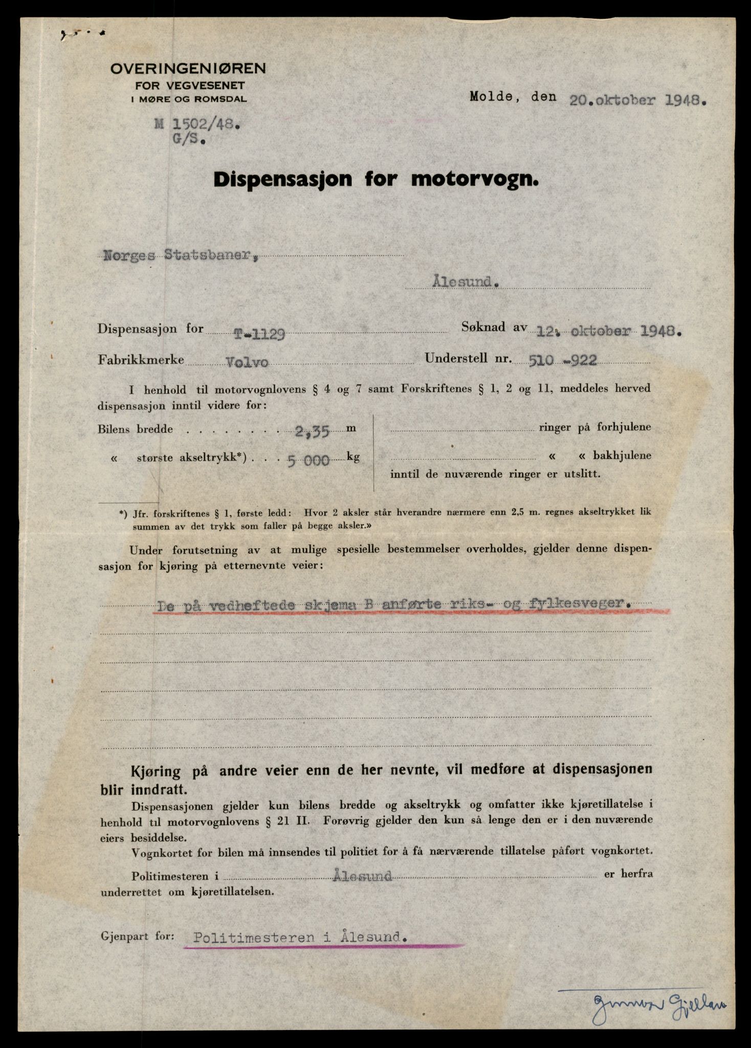 Møre og Romsdal vegkontor - Ålesund trafikkstasjon, SAT/A-4099/F/Fe/L0010: Registreringskort for kjøretøy T 1050 - T 1169, 1927-1998, p. 2239