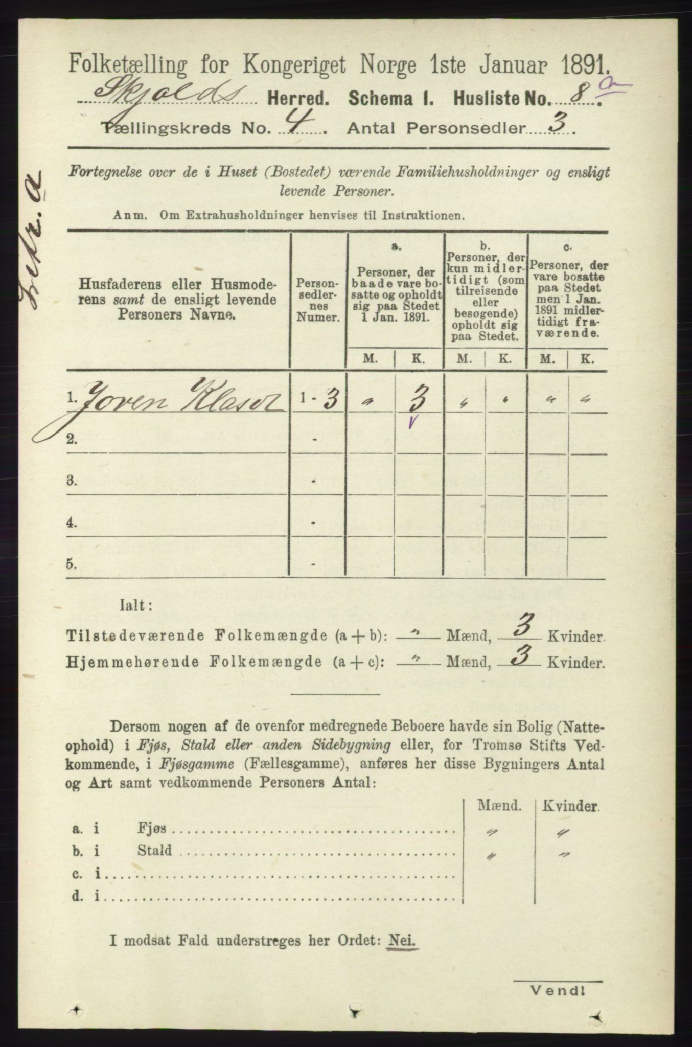 RA, 1891 census for 1154 Skjold, 1891, p. 517