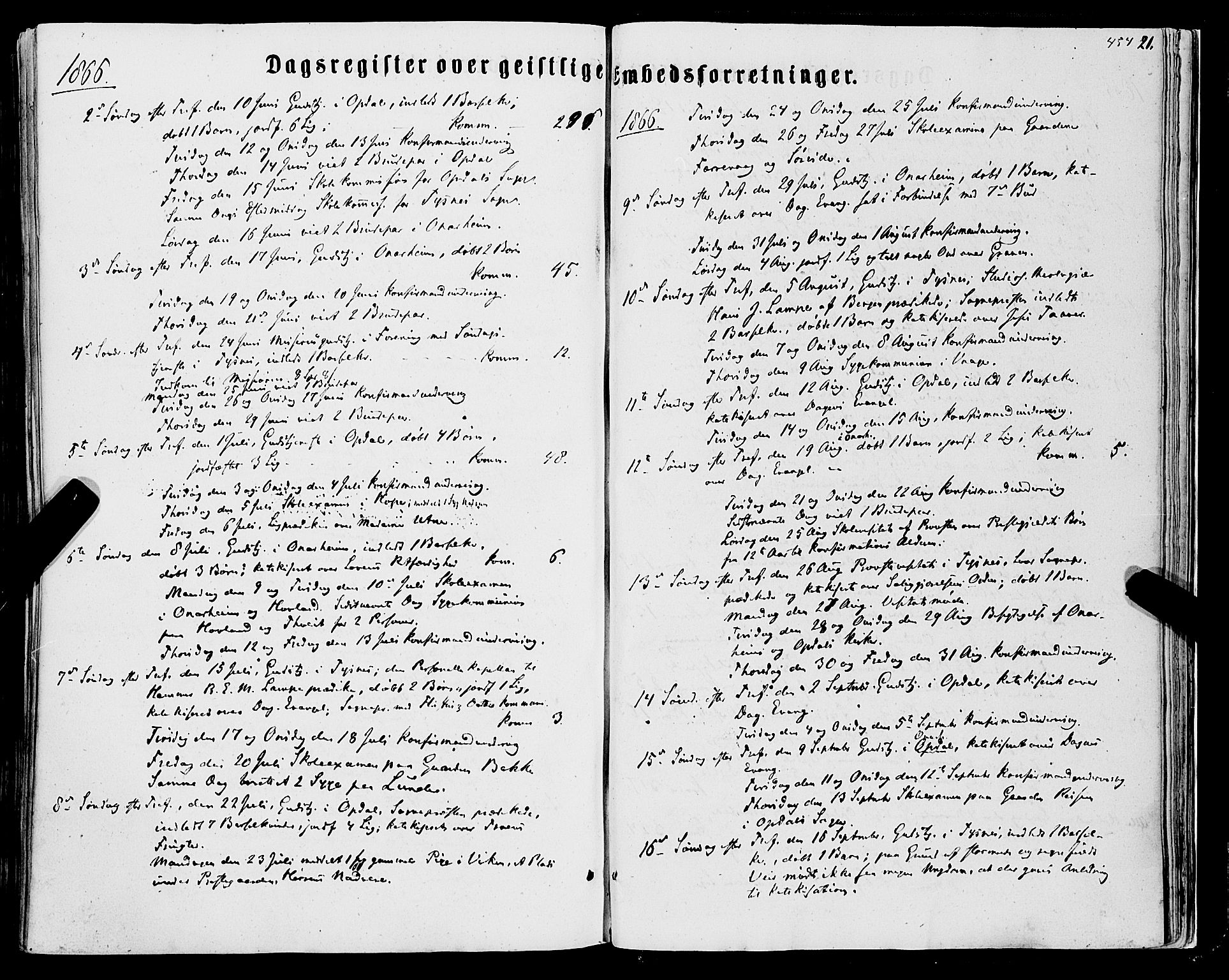 Tysnes sokneprestembete, SAB/A-78601/H/Haa: Parish register (official) no. A 11, 1860-1871, p. 454