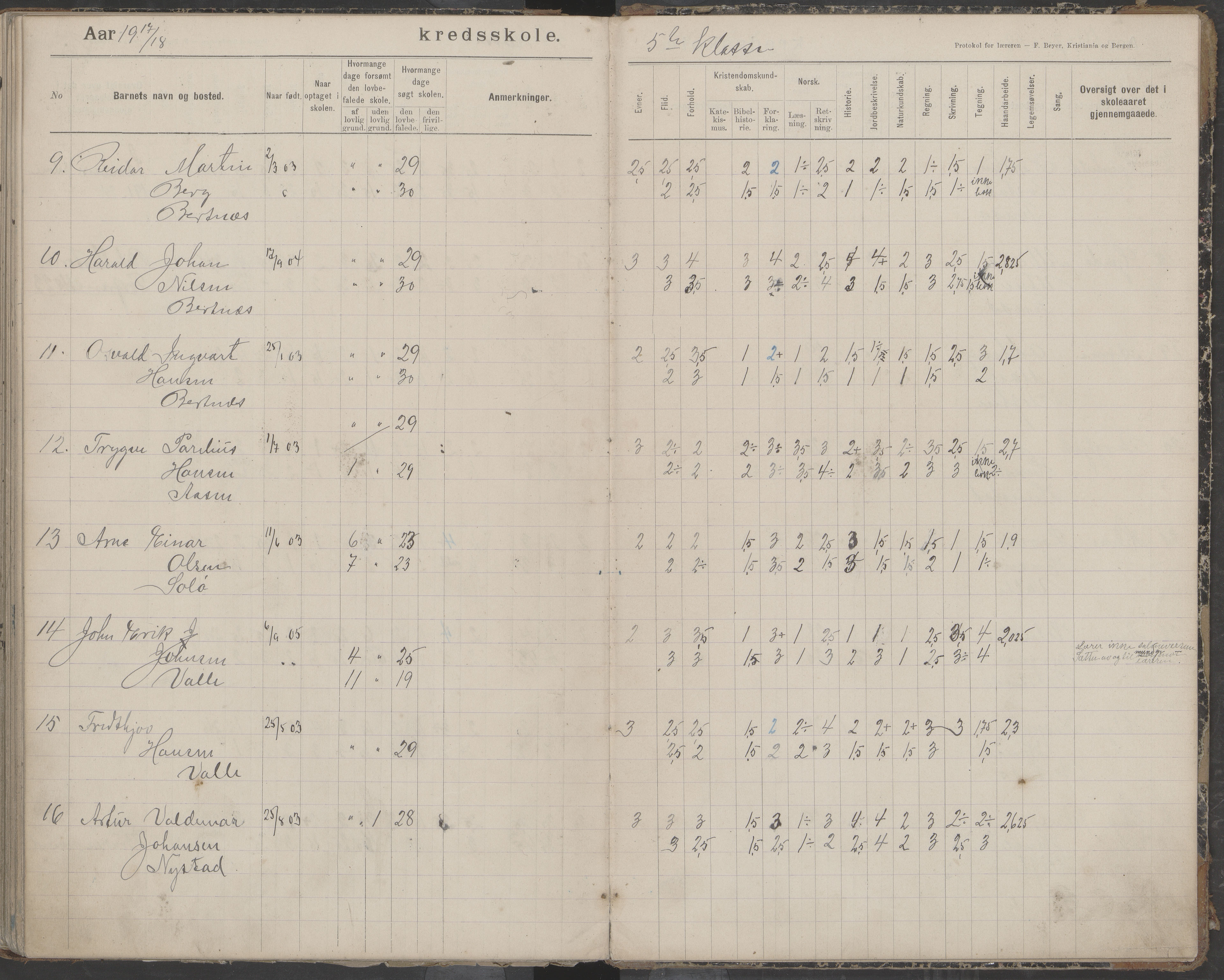 Bodin kommune. Støver skolekrets, AIN/K-18431.510.07/F/Fa/L0006: Protokoll lærere i Støver skolekrets, 1908-1918