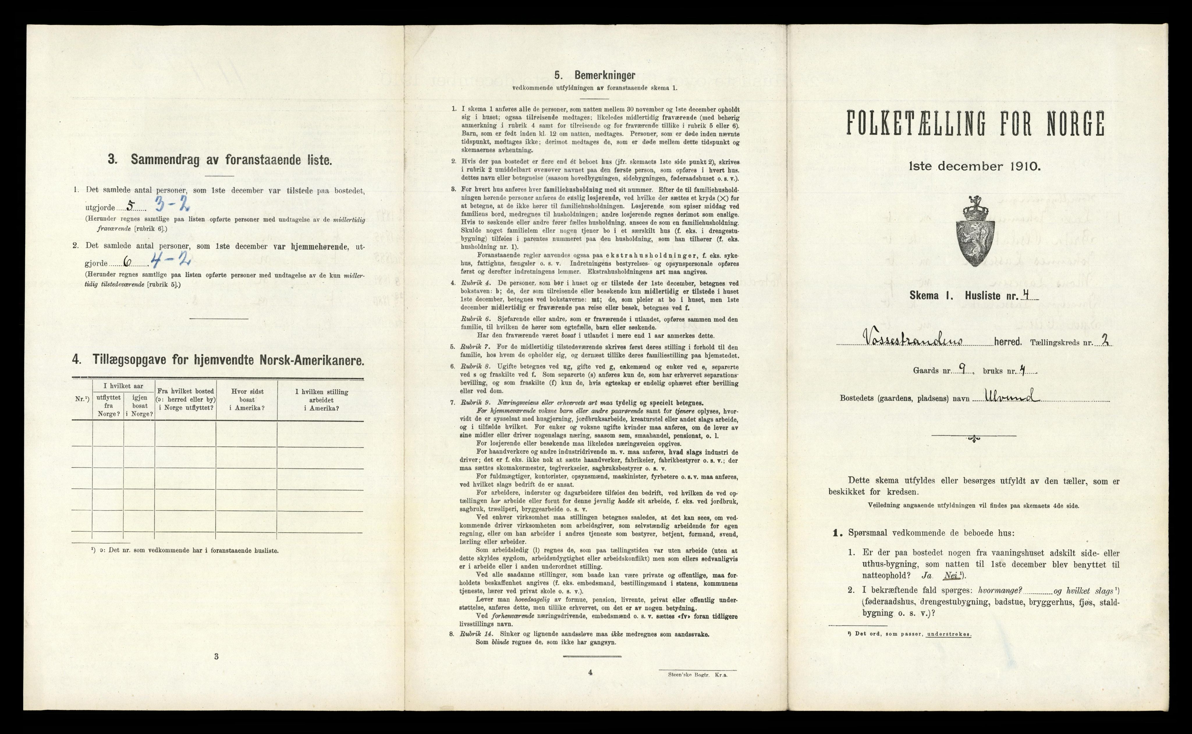 RA, 1910 census for Vossestrand, 1910, p. 211