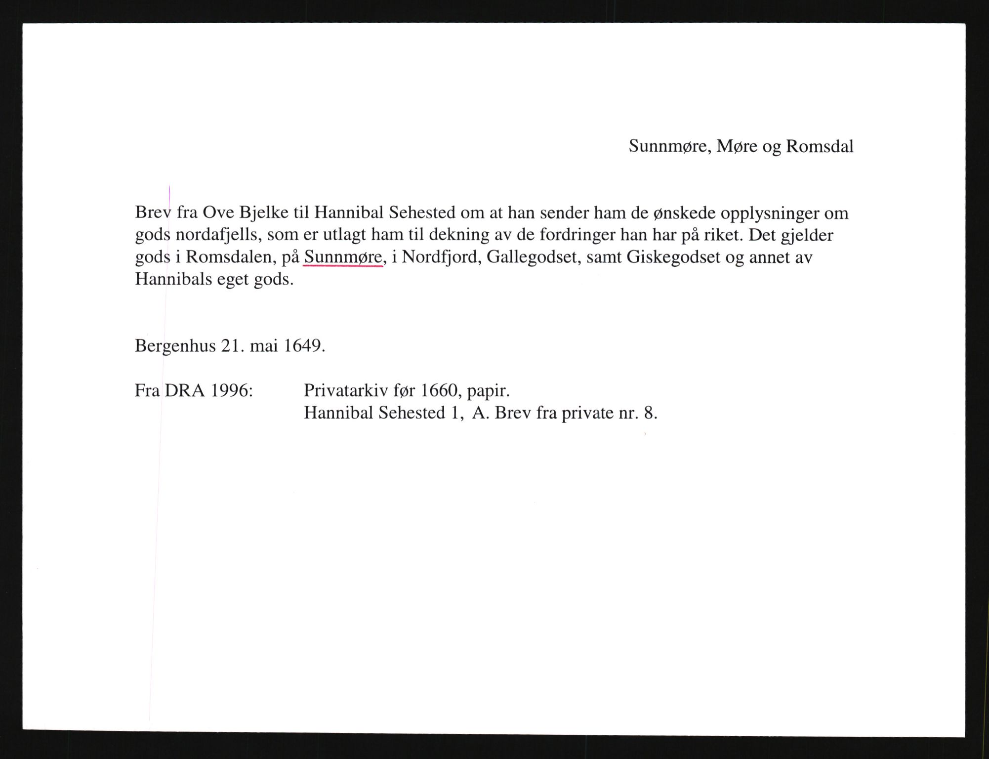 Riksarkivets diplomsamling, AV/RA-EA-5965/F35/F35e/L0031: Registreringssedler Møre og Romsdal, 1400-1700, p. 23