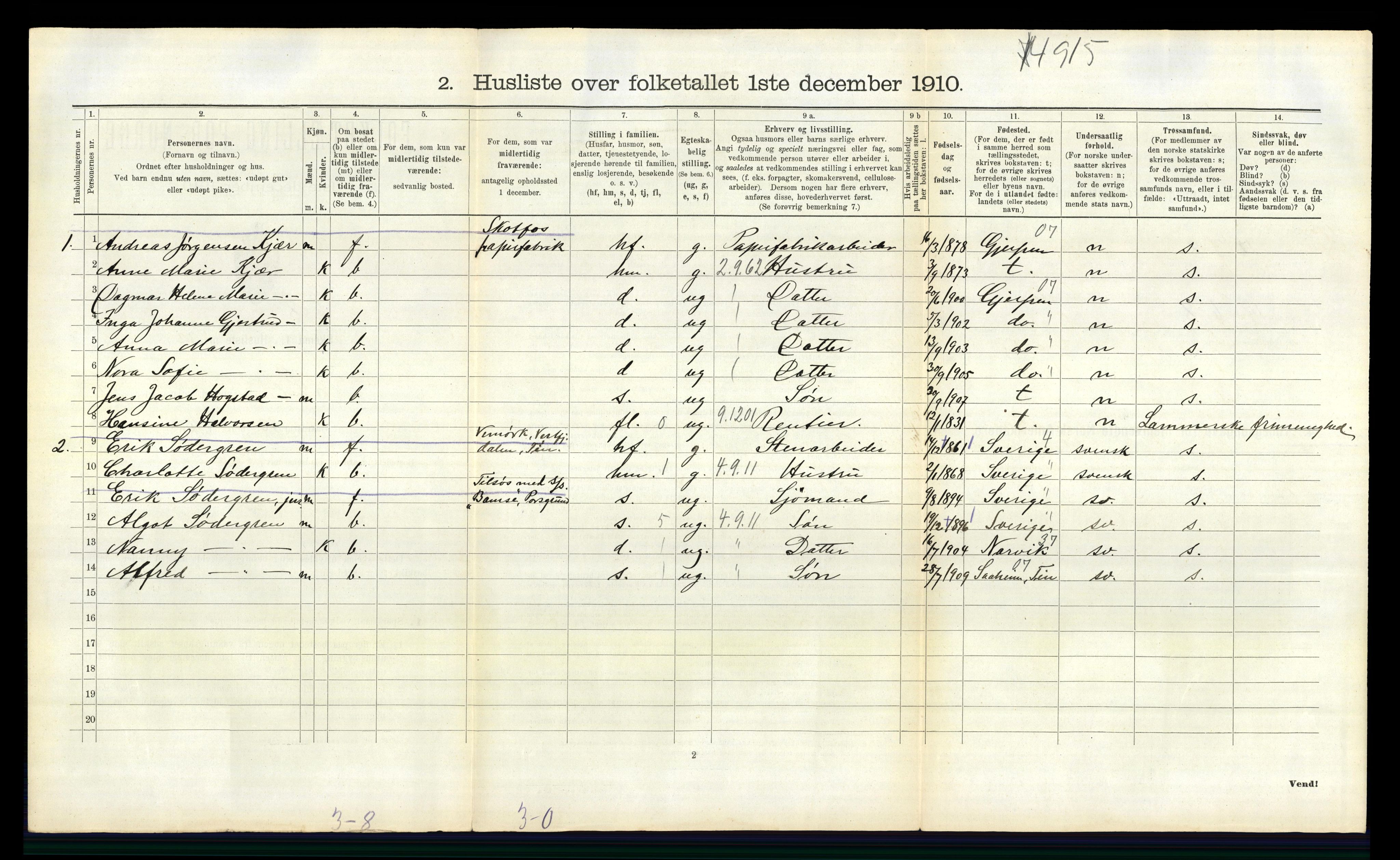 RA, 1910 census for Solum, 1910, p. 604