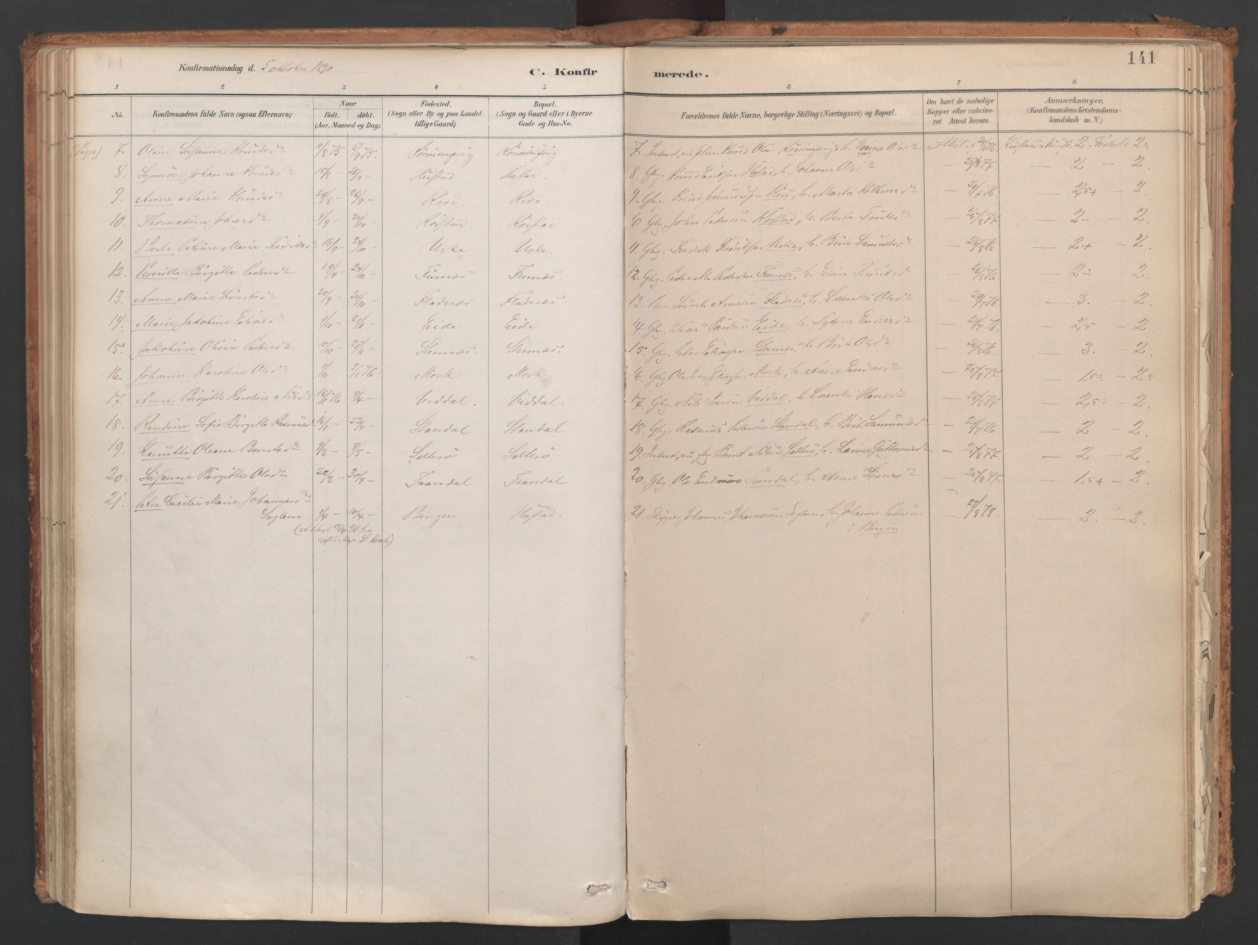 Ministerialprotokoller, klokkerbøker og fødselsregistre - Møre og Romsdal, AV/SAT-A-1454/515/L0211: Parish register (official) no. 515A07, 1886-1910, p. 141