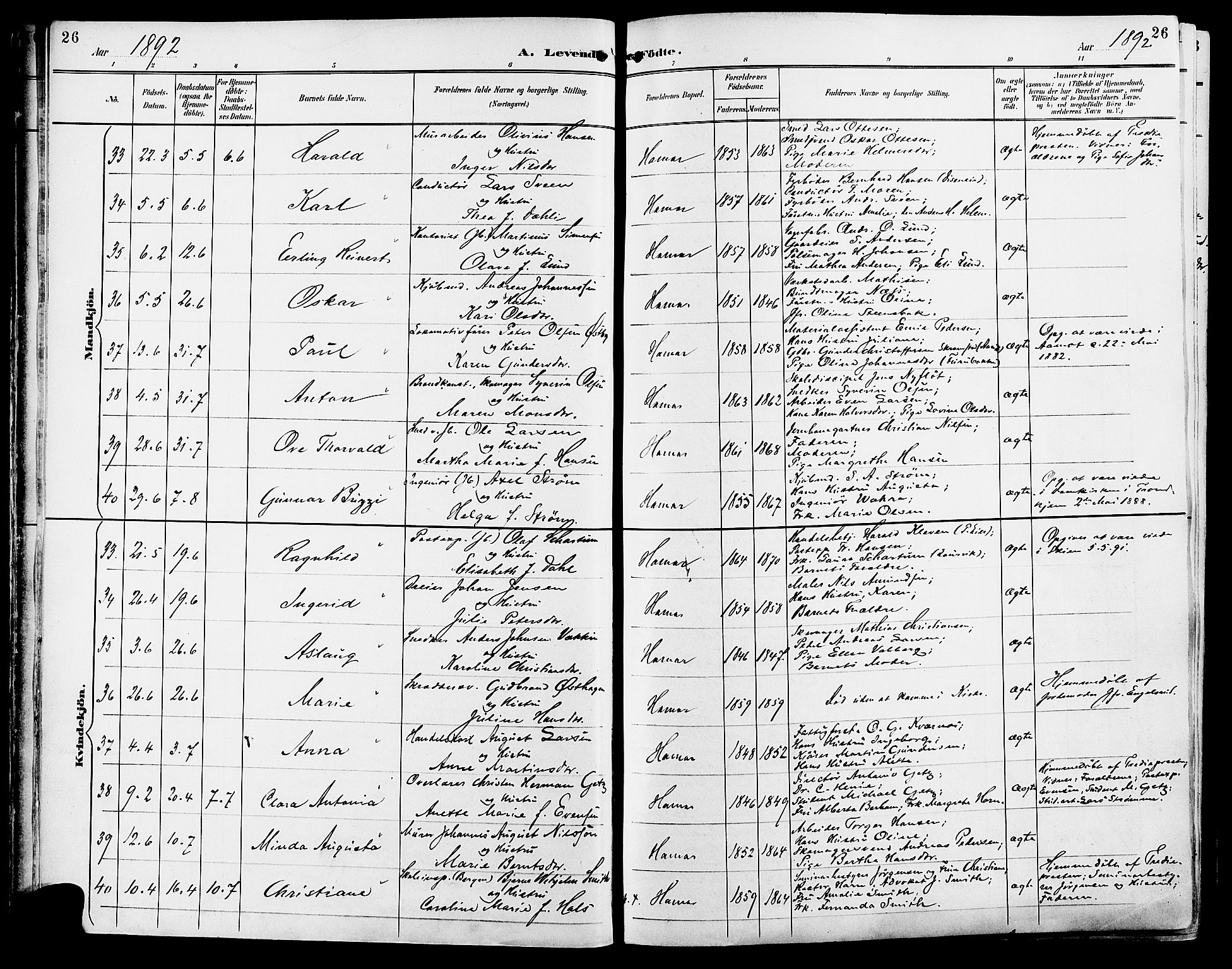 Vang prestekontor, Hedmark, AV/SAH-PREST-008/H/Ha/Haa/L0017: Parish register (official) no. 17, 1890-1899, p. 26