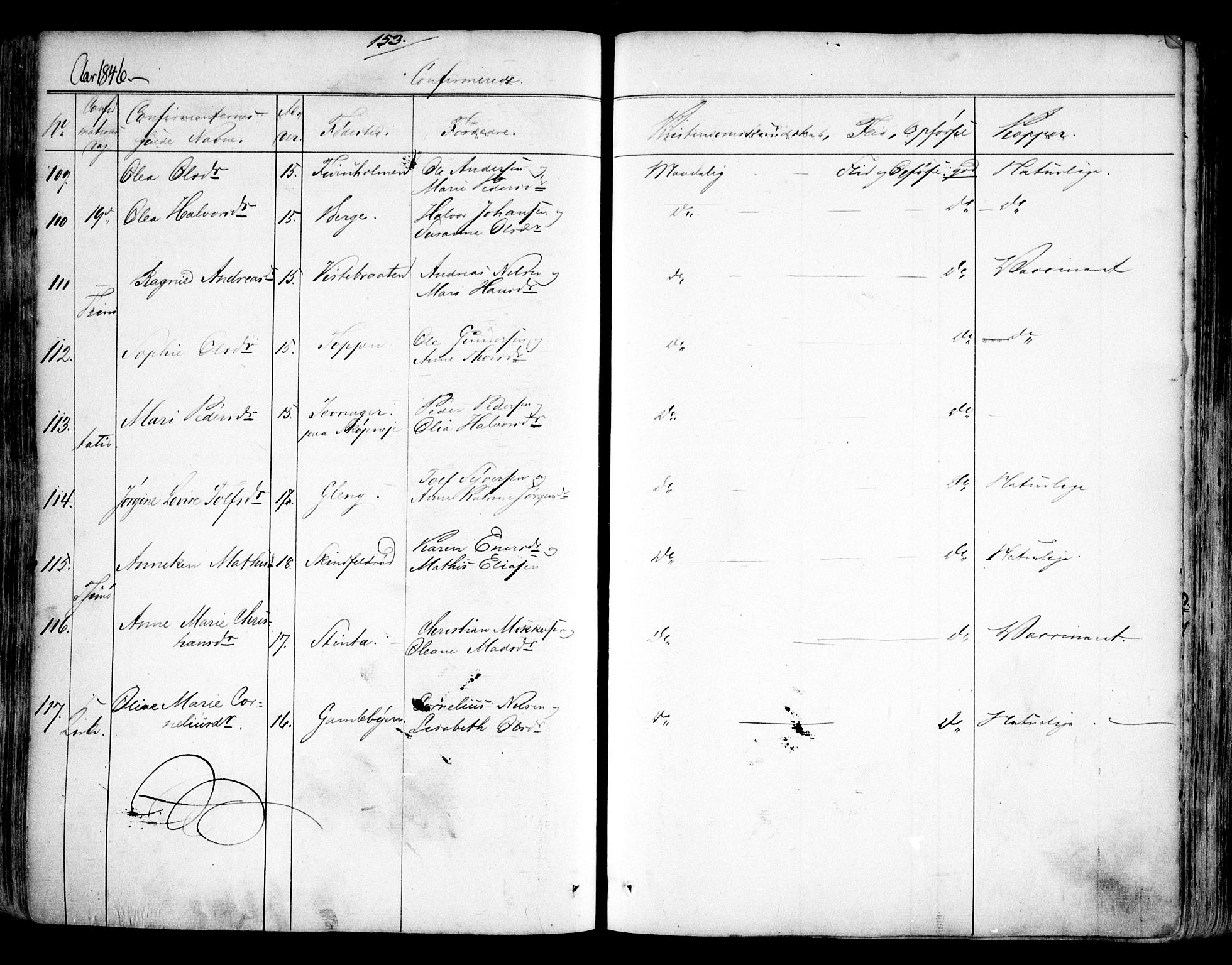 Tune prestekontor Kirkebøker, AV/SAO-A-2007/F/Fa/L0009: Parish register (official) no. 9, 1842-1846, p. 153