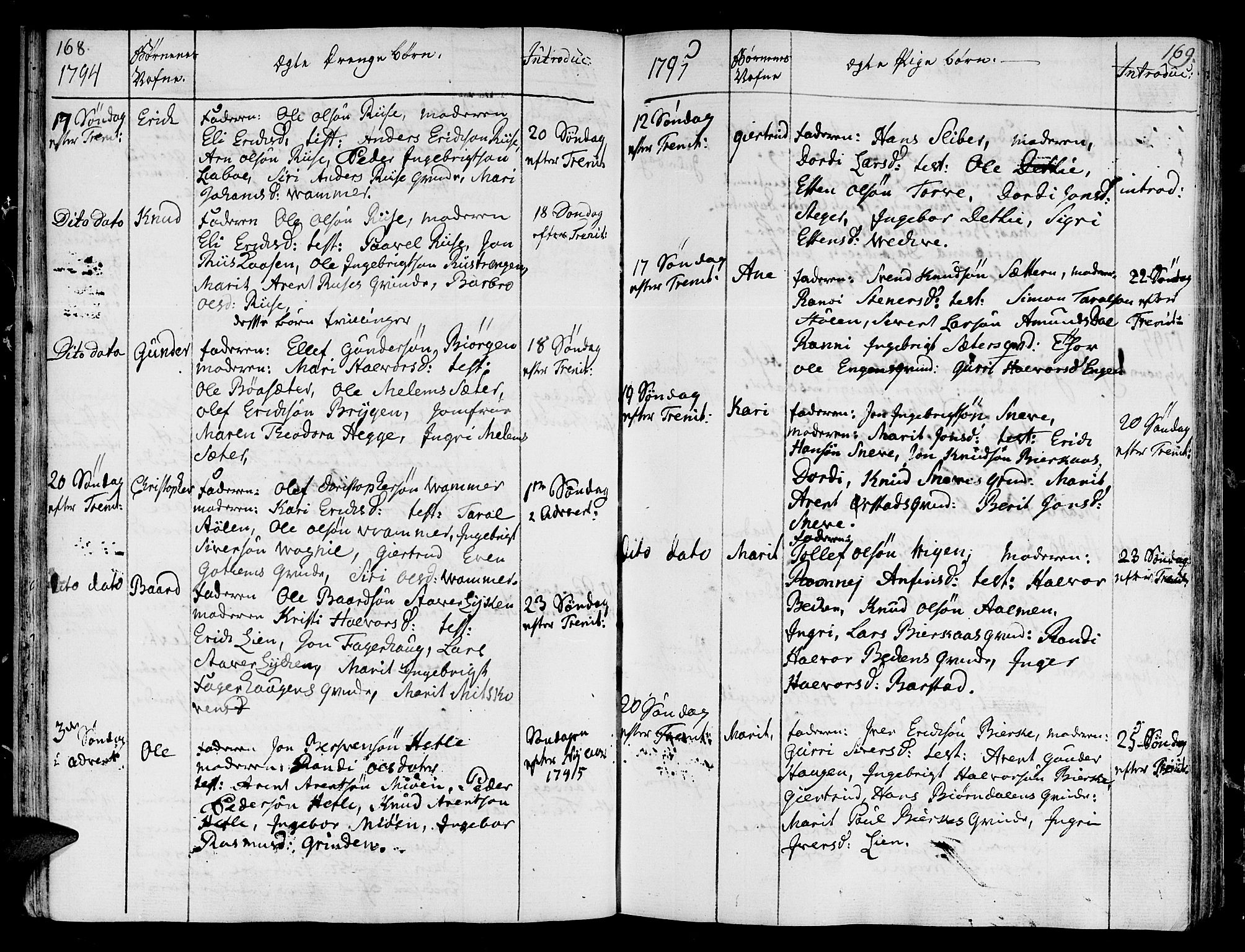 Ministerialprotokoller, klokkerbøker og fødselsregistre - Sør-Trøndelag, SAT/A-1456/678/L0893: Parish register (official) no. 678A03, 1792-1805, p. 168-169