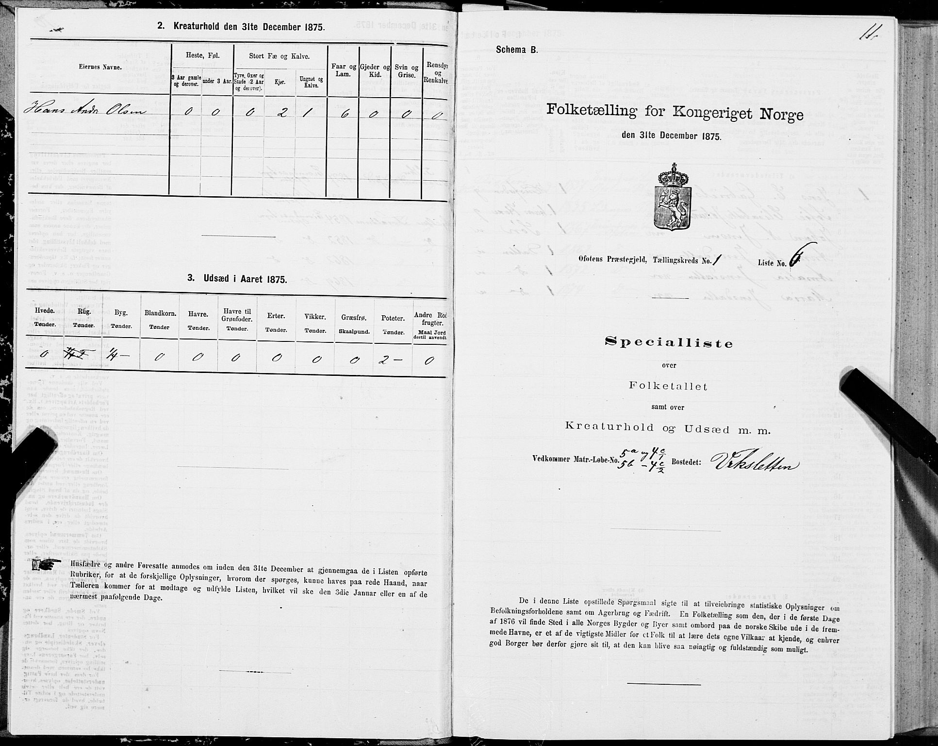 SAT, 1875 census for 1853P Ofoten, 1875, p. 1011
