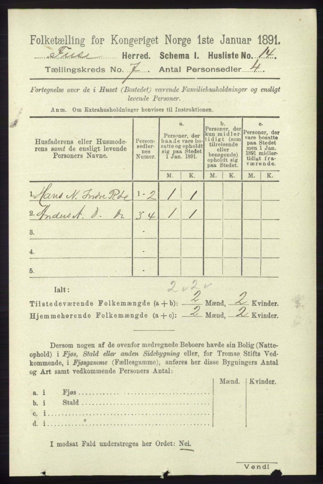 RA, 1891 census for 1241 Fusa, 1891, p. 1277