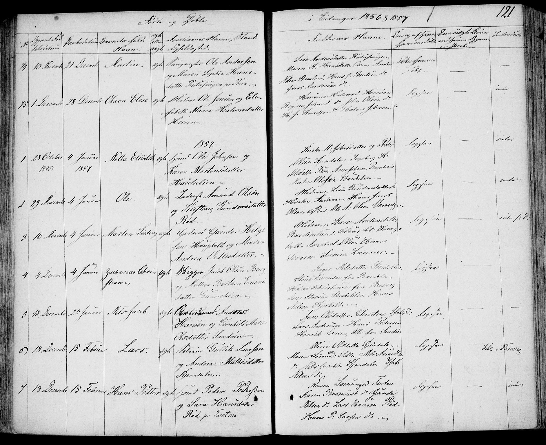 Eidanger kirkebøker, SAKO/A-261/F/Fa/L0008: Parish register (official) no. 8, 1831-1858, p. 121