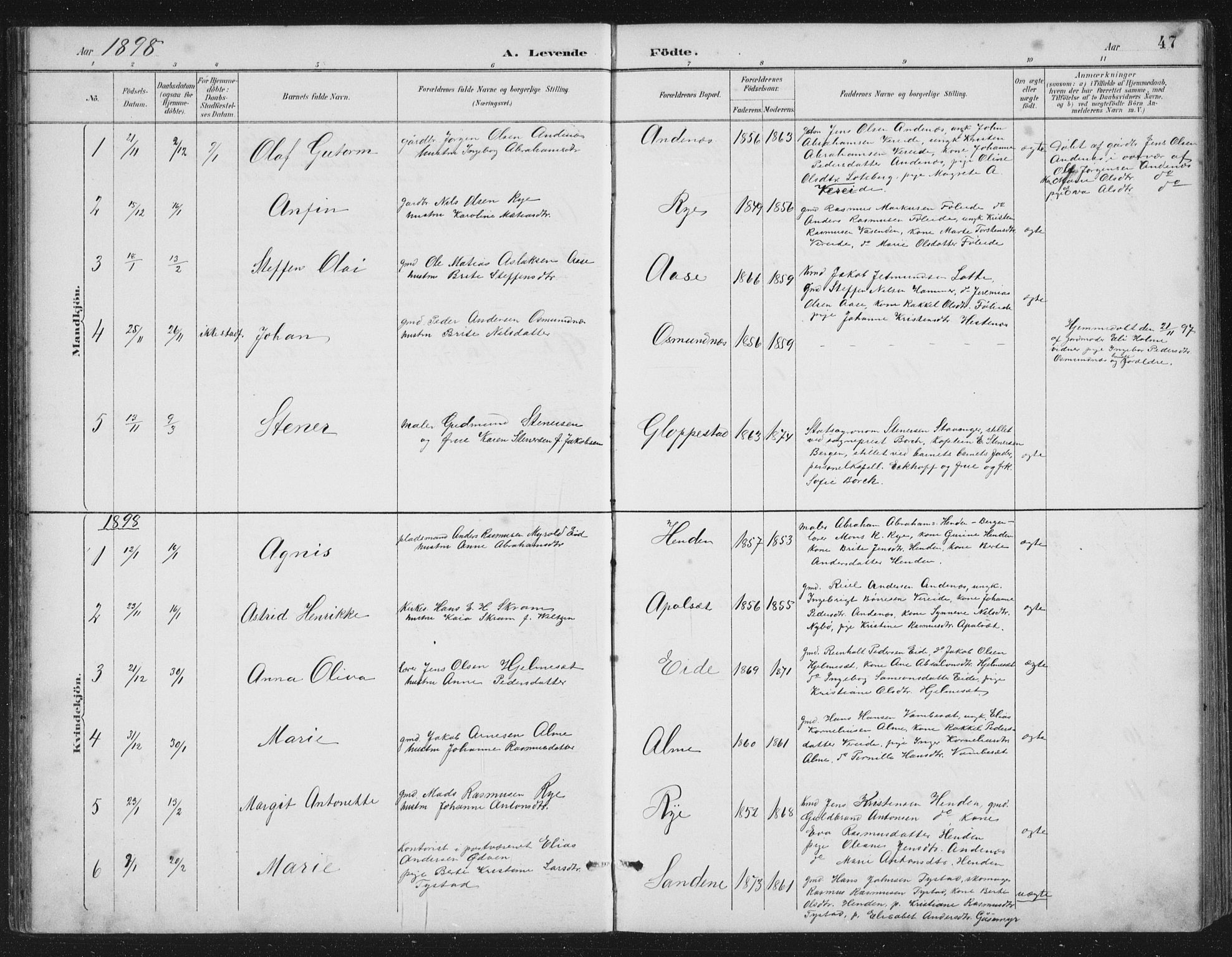 Gloppen sokneprestembete, AV/SAB-A-80101/H/Hab/Habb/L0002: Parish register (copy) no. B 2, 1889-1909, p. 47