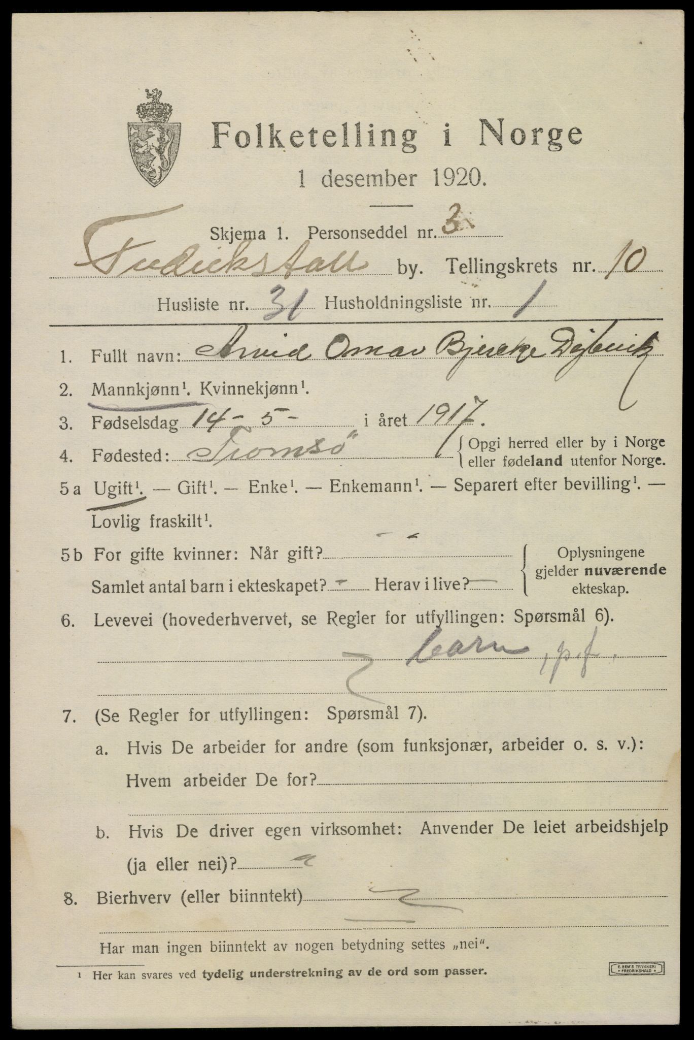 SAO, 1920 census for Fredrikstad, 1920, p. 27363