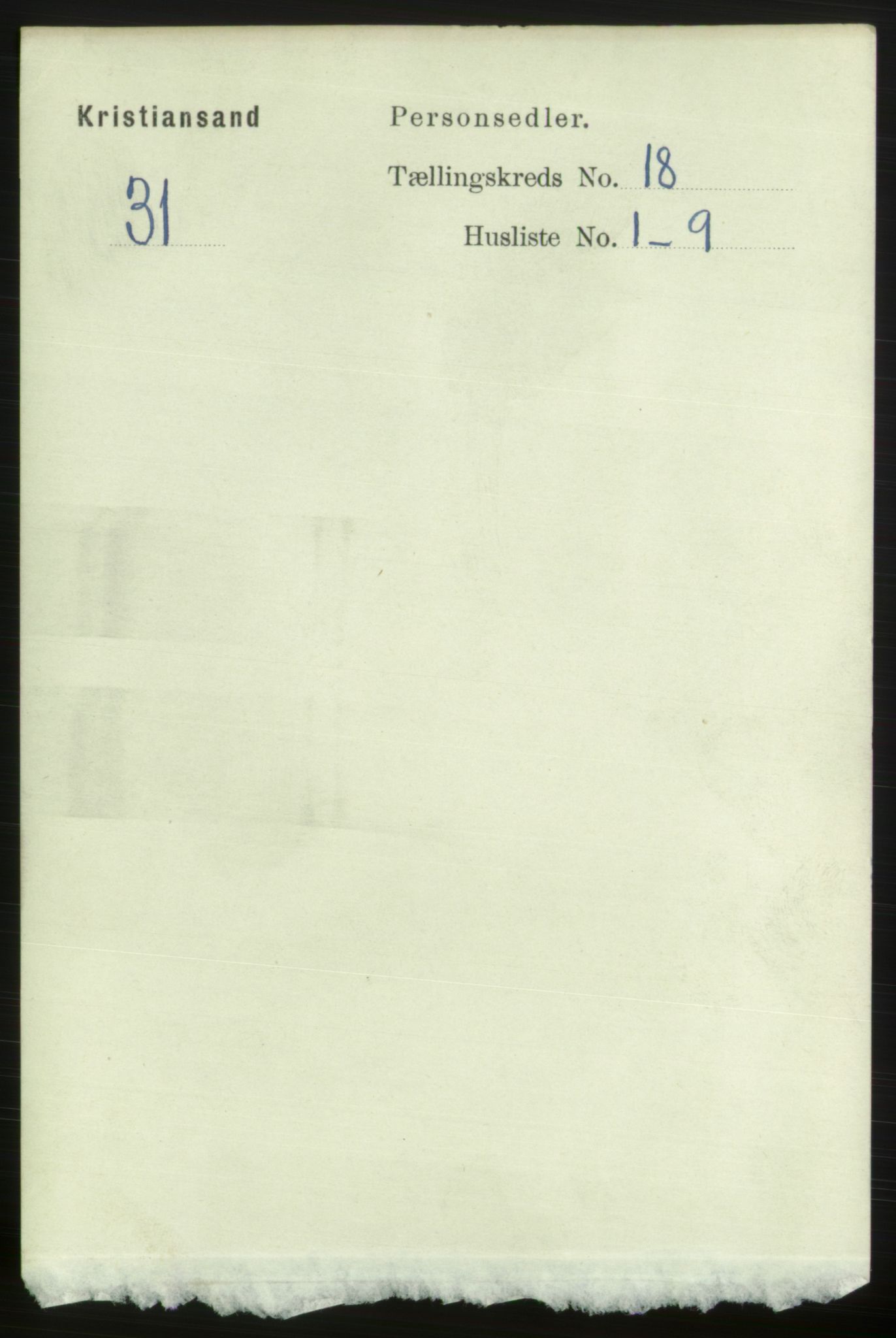 RA, 1891 census for 1001 Kristiansand, 1891, p. 7195