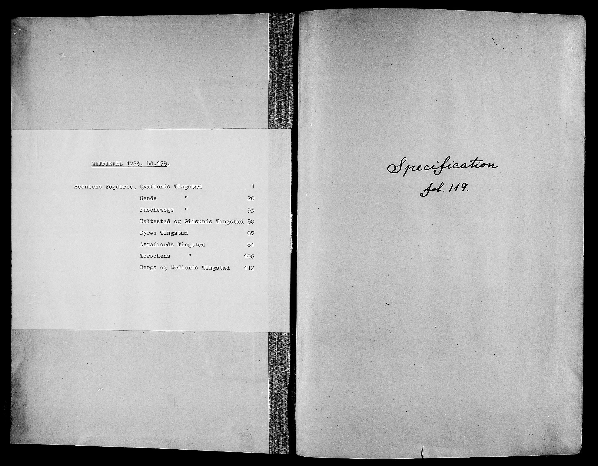 Rentekammeret inntil 1814, Realistisk ordnet avdeling, AV/RA-EA-4070/N/Nb/Nbf/L0179: Senja matrikkelprotokoll, 1723, p. 1
