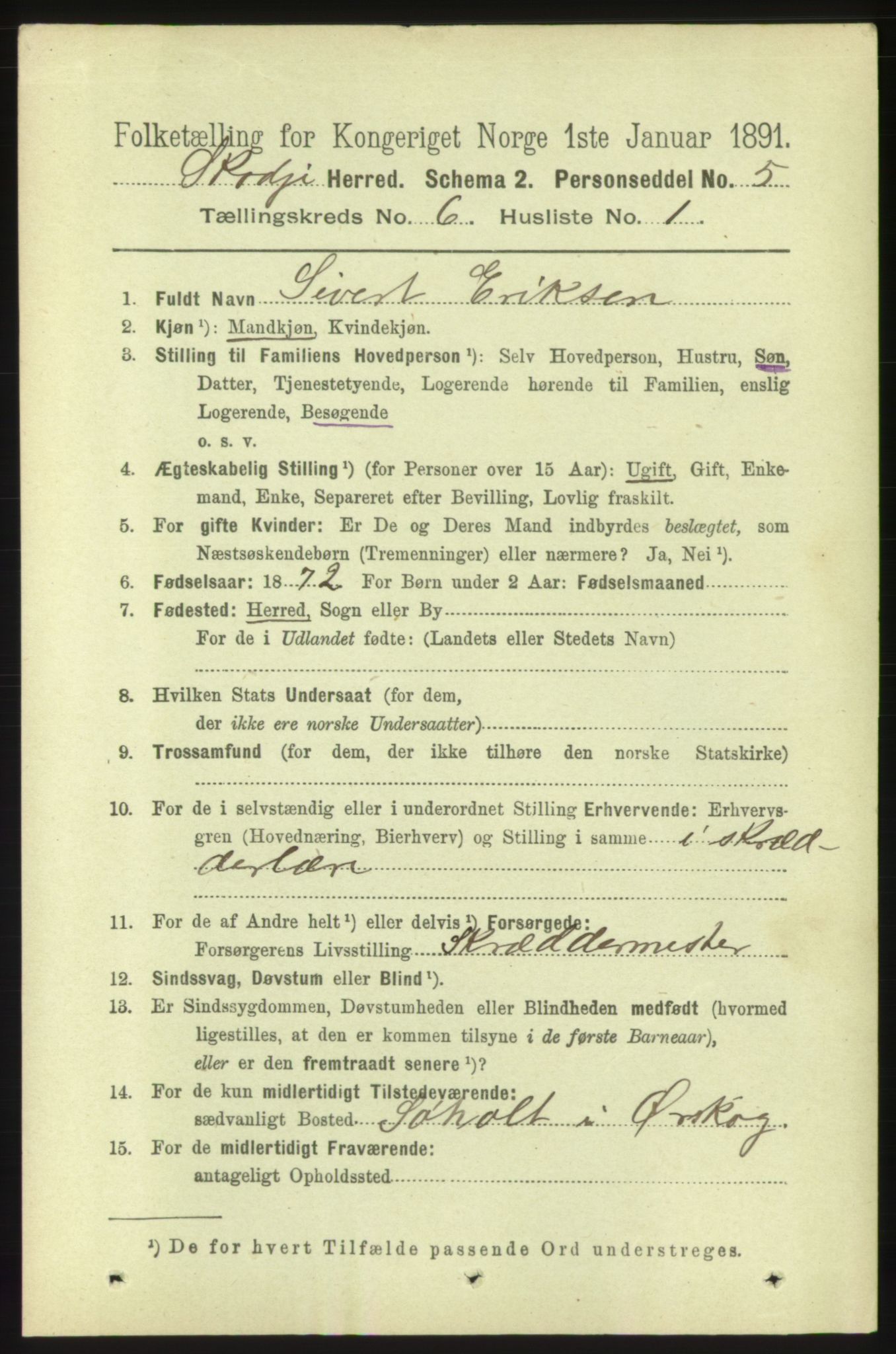 RA, 1891 census for 1529 Skodje, 1891, p. 1252