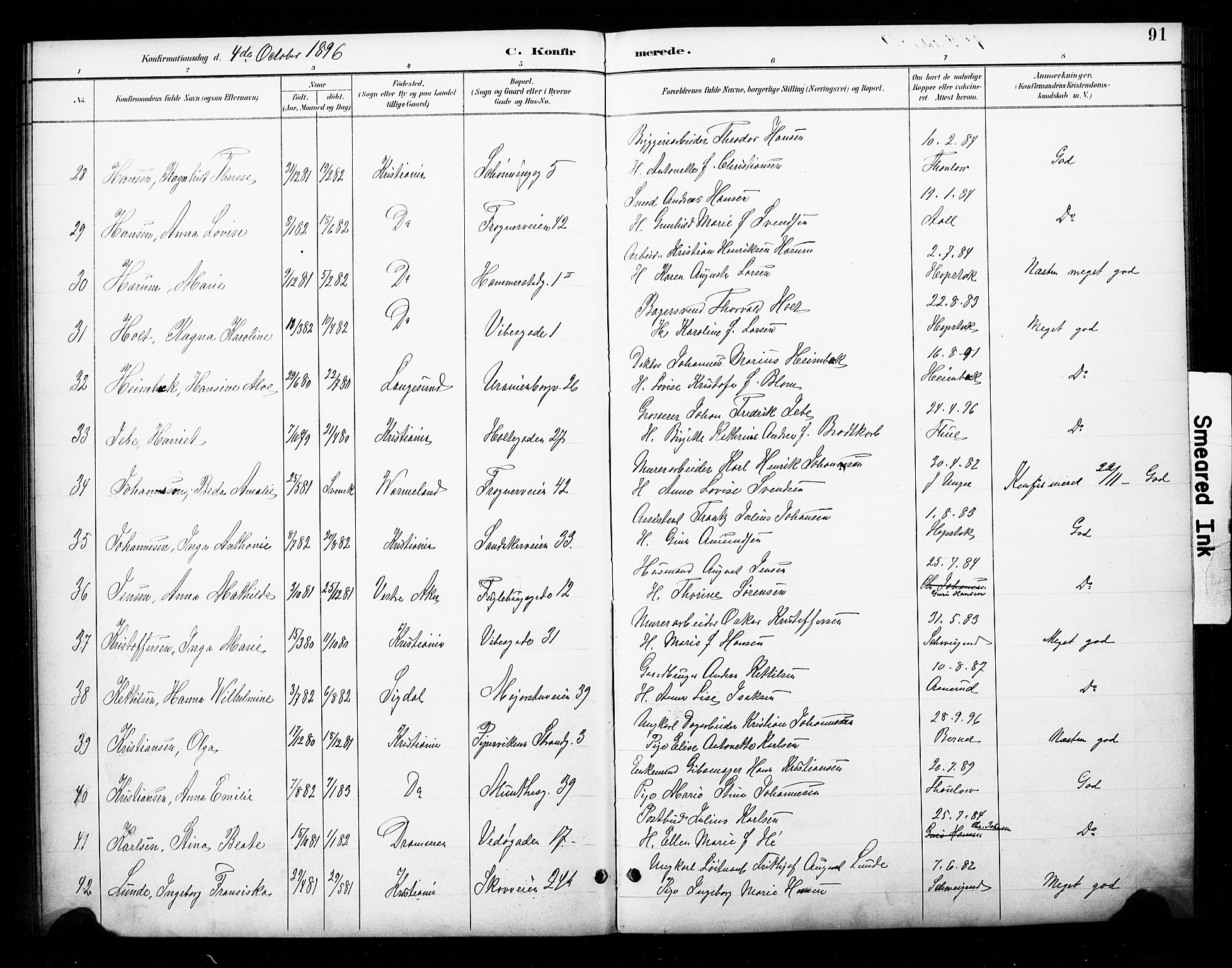 Uranienborg prestekontor Kirkebøker, SAO/A-10877/F/Fa/L0003: Parish register (official) no. 3, 1890-1904, p. 91