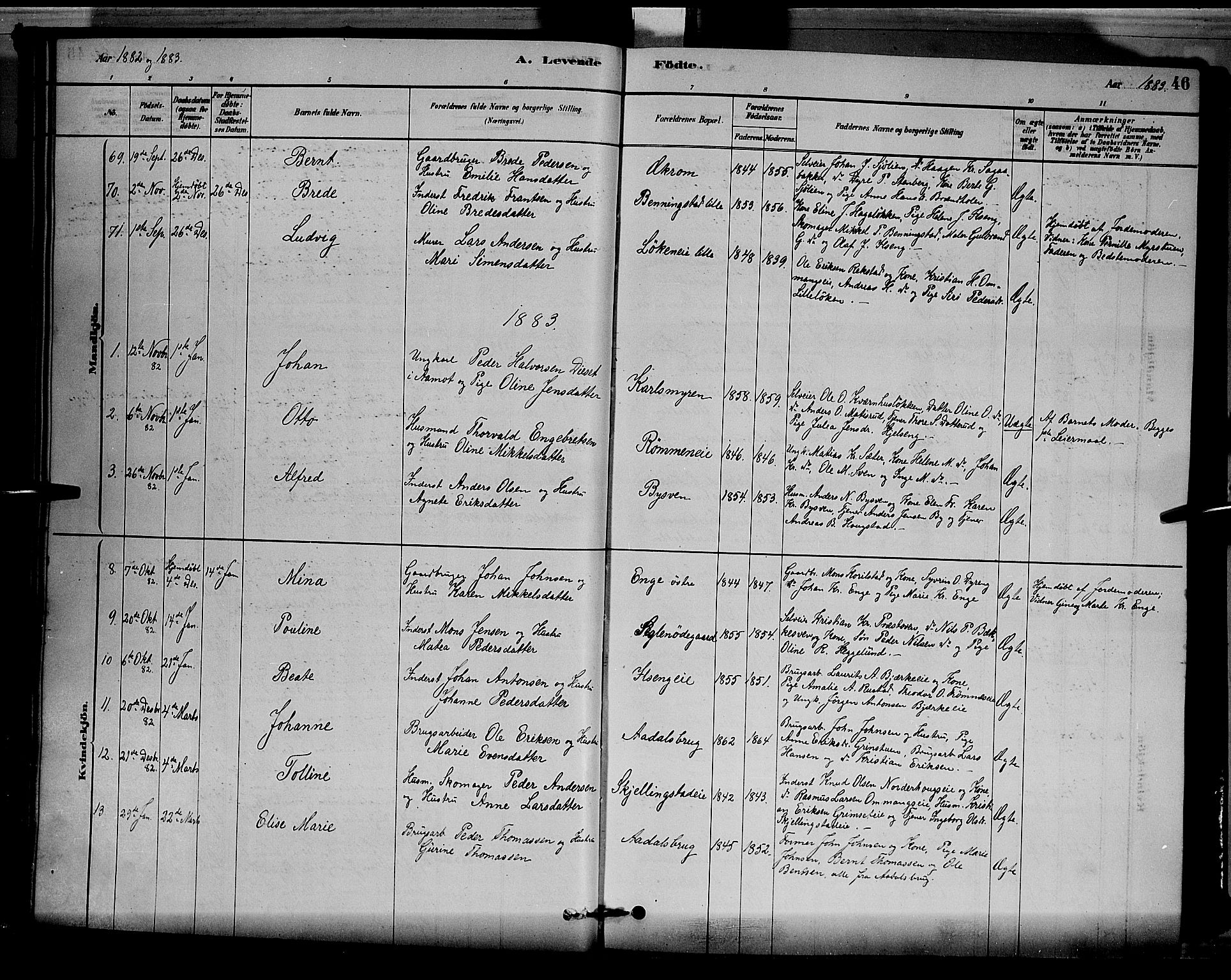 Løten prestekontor, AV/SAH-PREST-022/L/La/L0005: Parish register (copy) no. 5, 1878-1891, p. 46