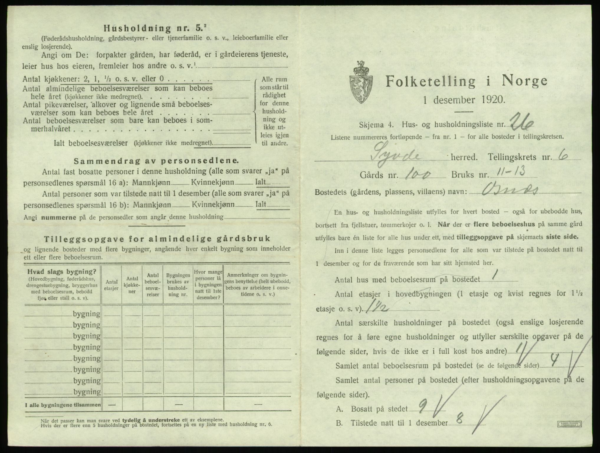 SAT, 1920 census for Syvde, 1920, p. 326