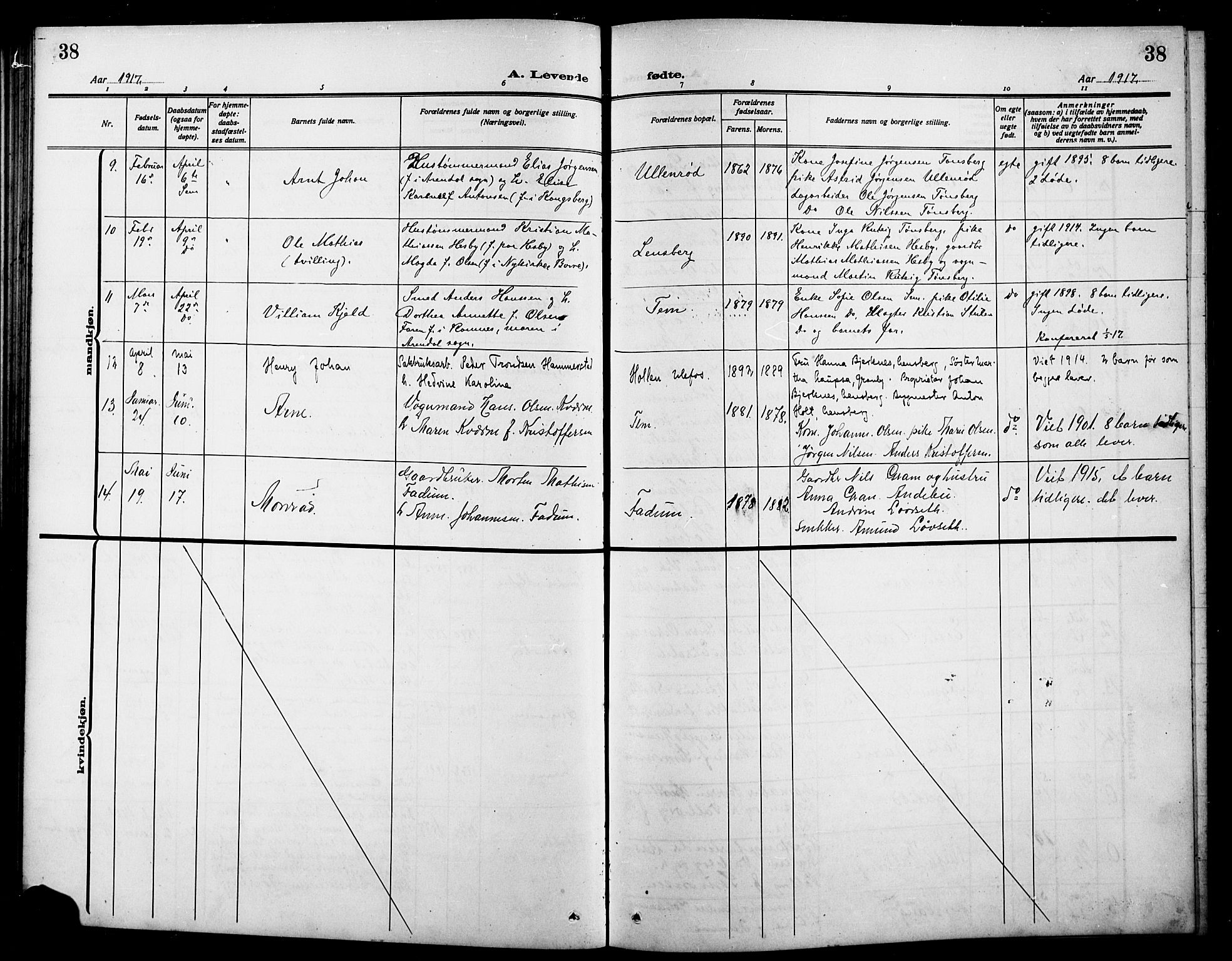 Sem kirkebøker, AV/SAKO-A-5/G/Ga/L0007: Parish register (copy) no. I 7, 1909-1924, p. 38