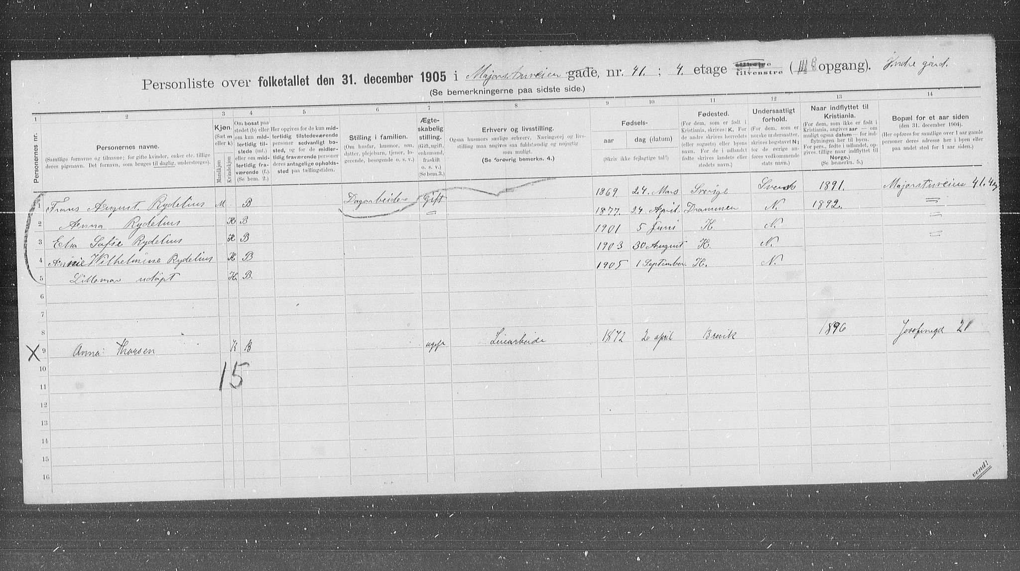 OBA, Municipal Census 1905 for Kristiania, 1905, p. 31488