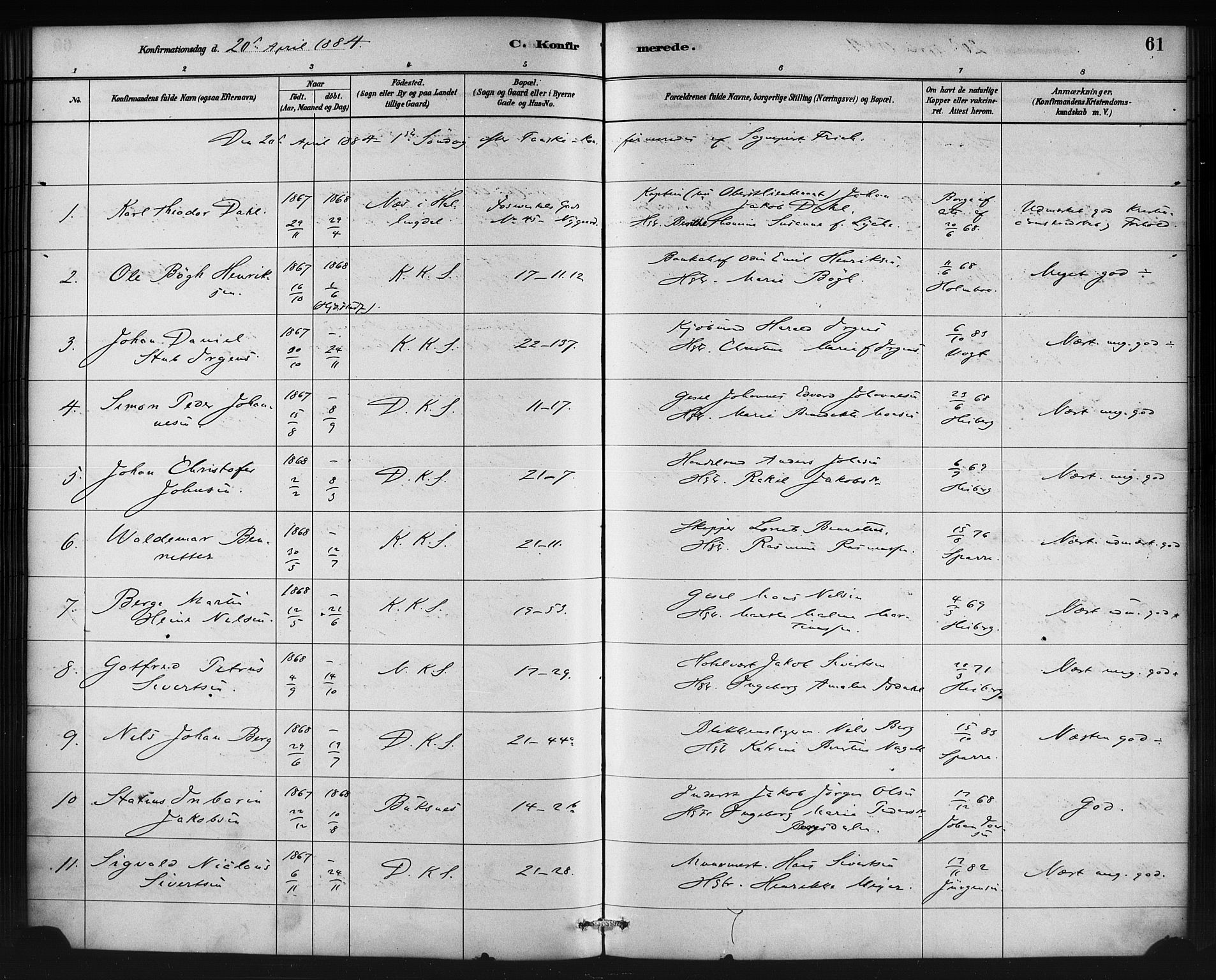 Korskirken sokneprestembete, SAB/A-76101/H/Haa/L0029: Parish register (official) no. C 5, 1880-1892, p. 61