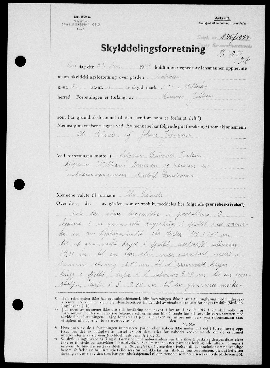 Onsøy sorenskriveri, SAO/A-10474/G/Ga/Gab/L0018: Mortgage book no. II A-18, 1946-1947, Diary no: : 335/1947
