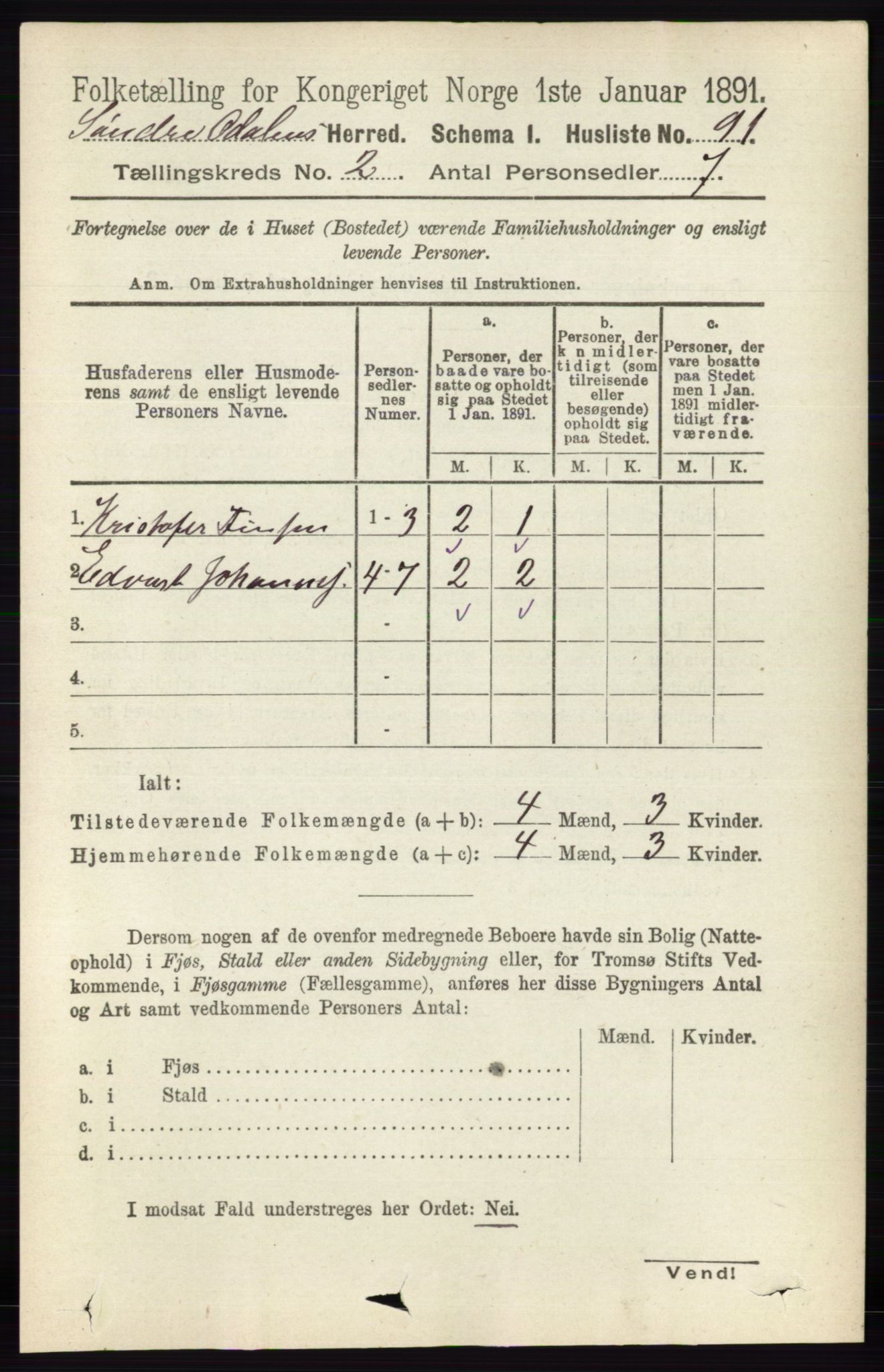 RA, 1891 census for 0419 Sør-Odal, 1891, p. 442