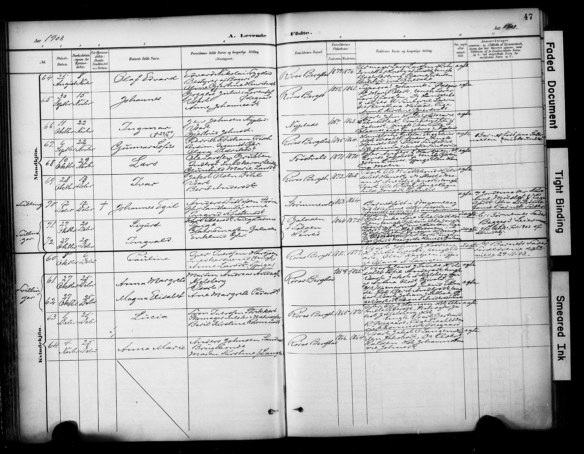 Ministerialprotokoller, klokkerbøker og fødselsregistre - Sør-Trøndelag, SAT/A-1456/681/L0936: Parish register (official) no. 681A14, 1899-1908, p. 47