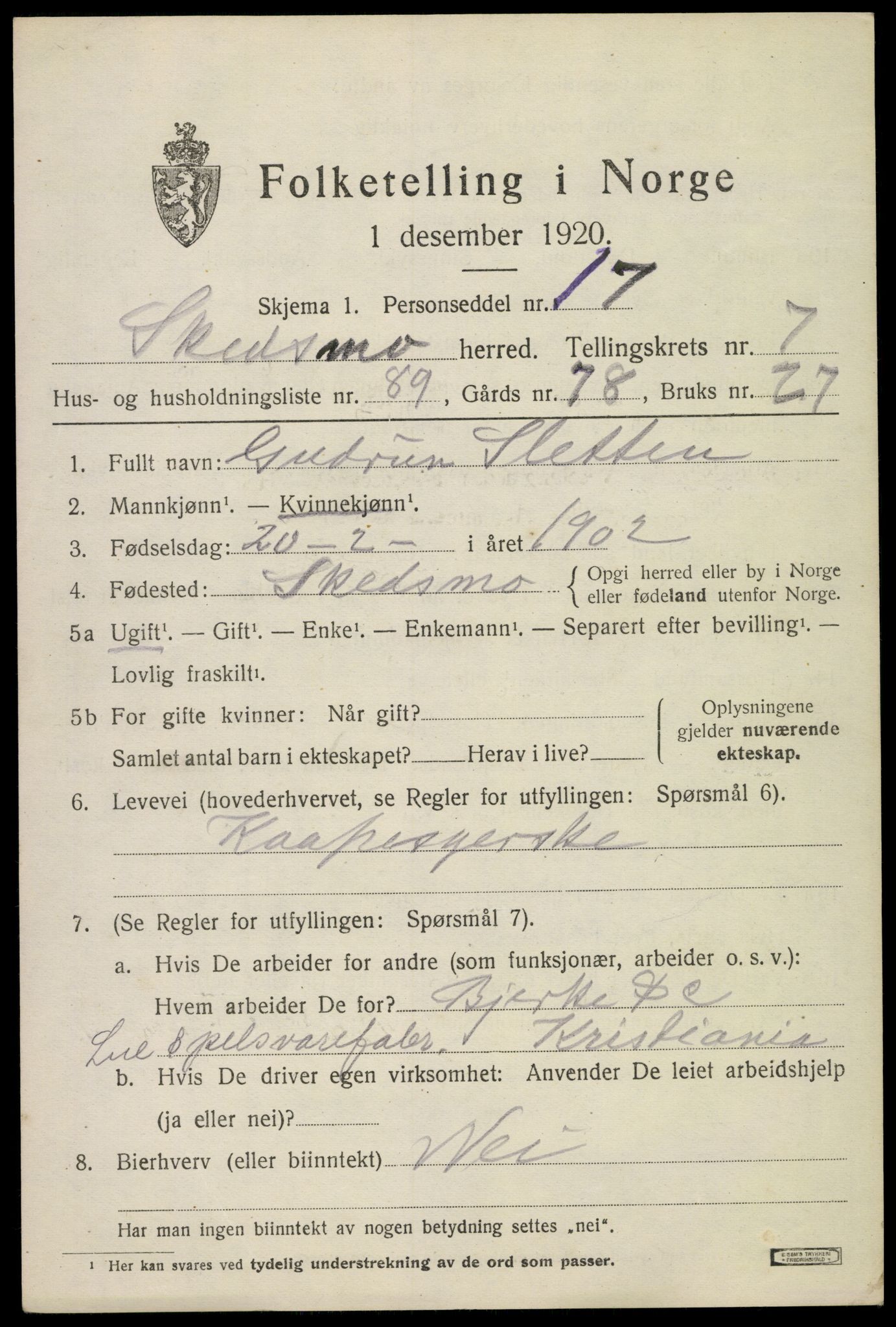 SAO, 1920 census for Skedsmo, 1920, p. 8751