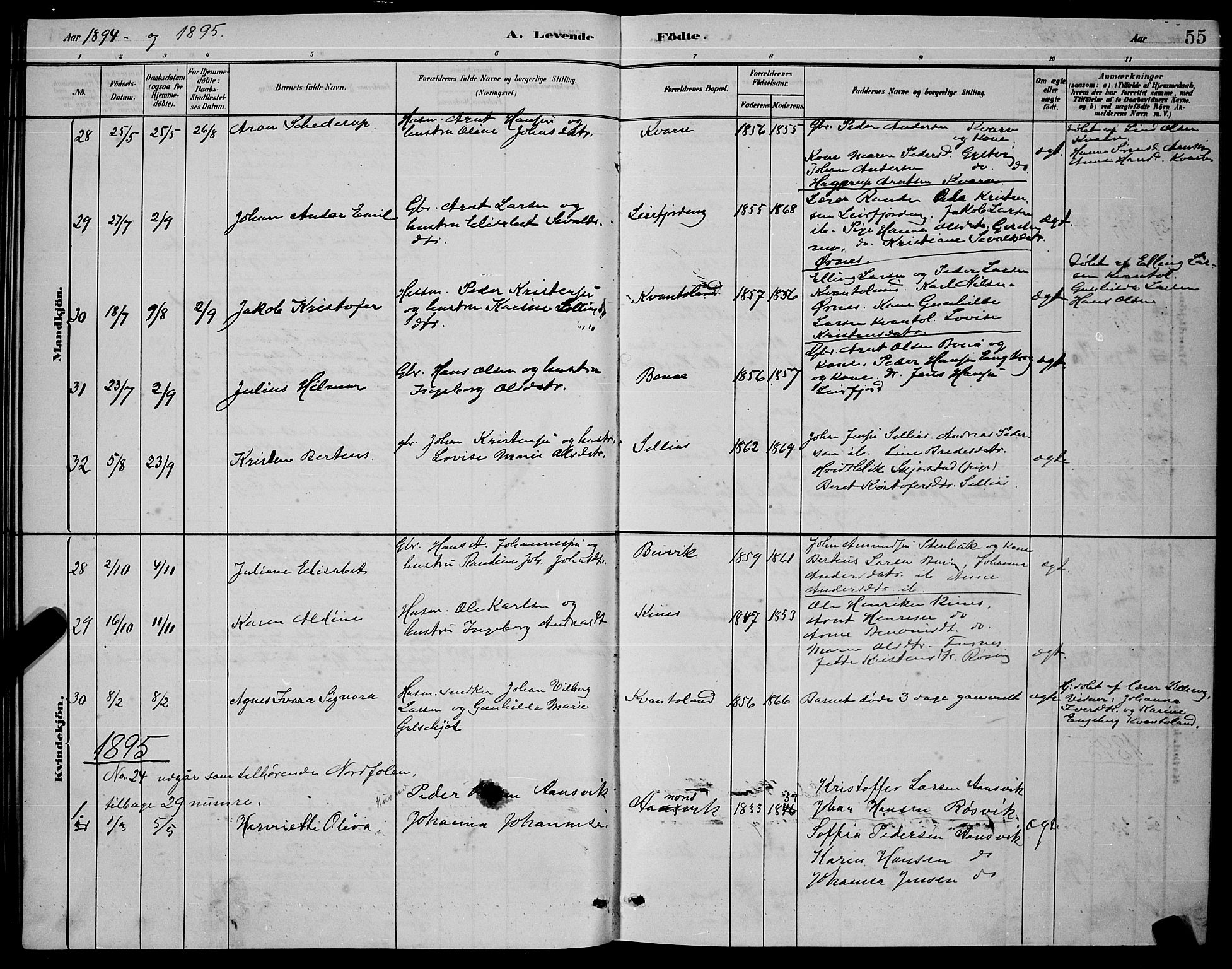 Ministerialprotokoller, klokkerbøker og fødselsregistre - Nordland, AV/SAT-A-1459/853/L0772: Parish register (official) no. 853A11, 1881-1900, p. 55