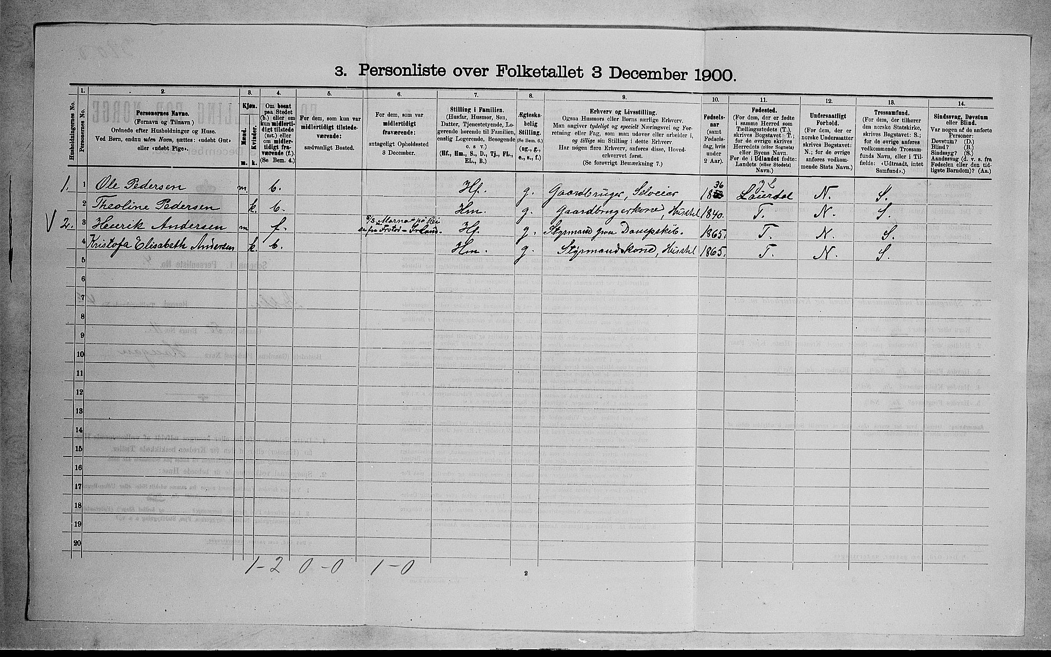 RA, 1900 census for Stokke, 1900, p. 900