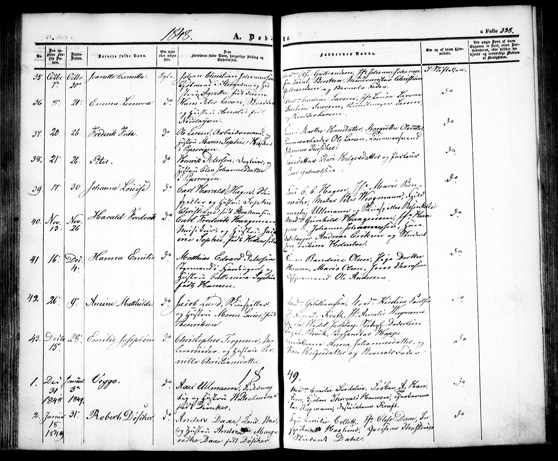 Oslo domkirke Kirkebøker, SAO/A-10752/F/Fa/L0013: Parish register (official) no. 13, 1844-1864, p. 338