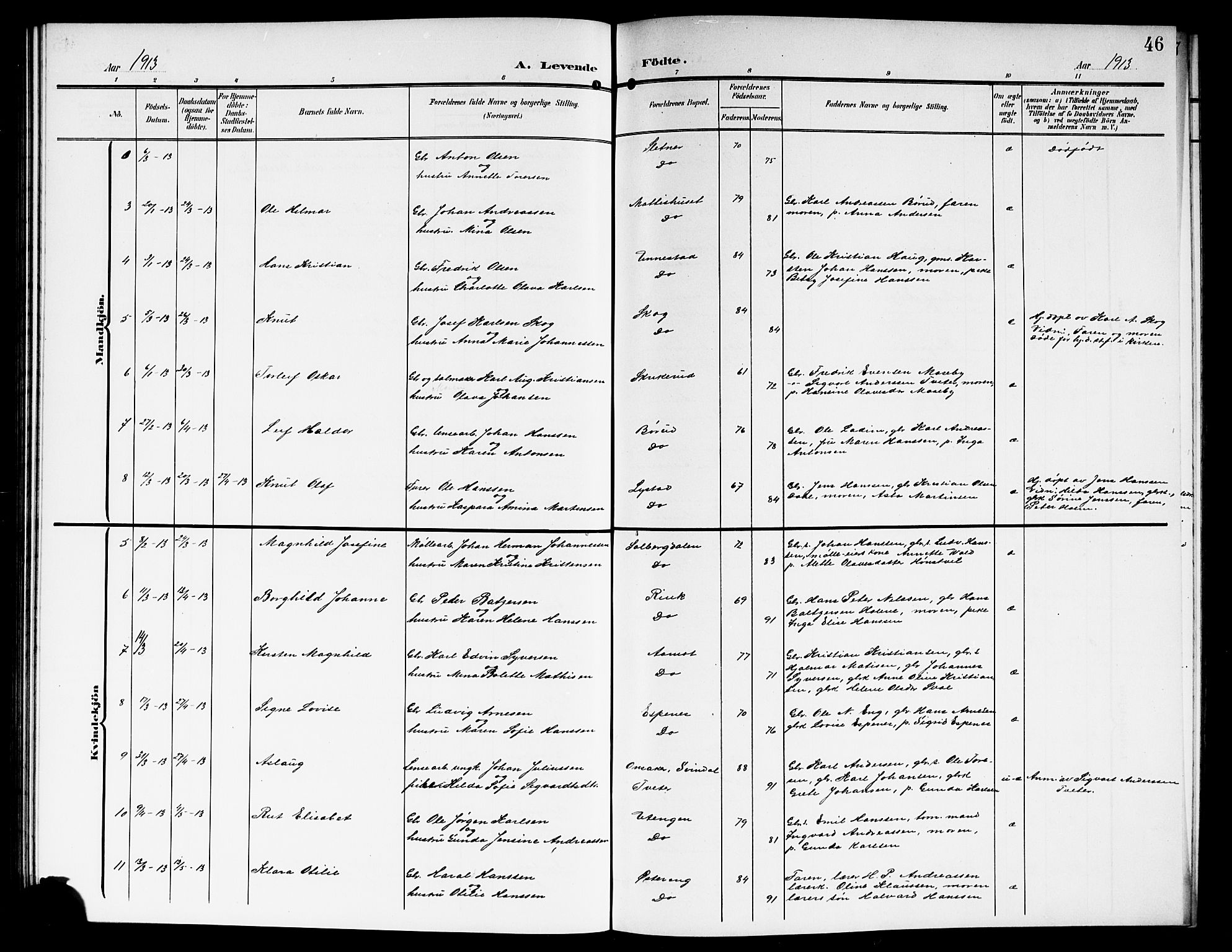 Skiptvet prestekontor Kirkebøker, SAO/A-20009/G/Ga/L0002: Parish register (copy) no. 2, 1905-1915, p. 46