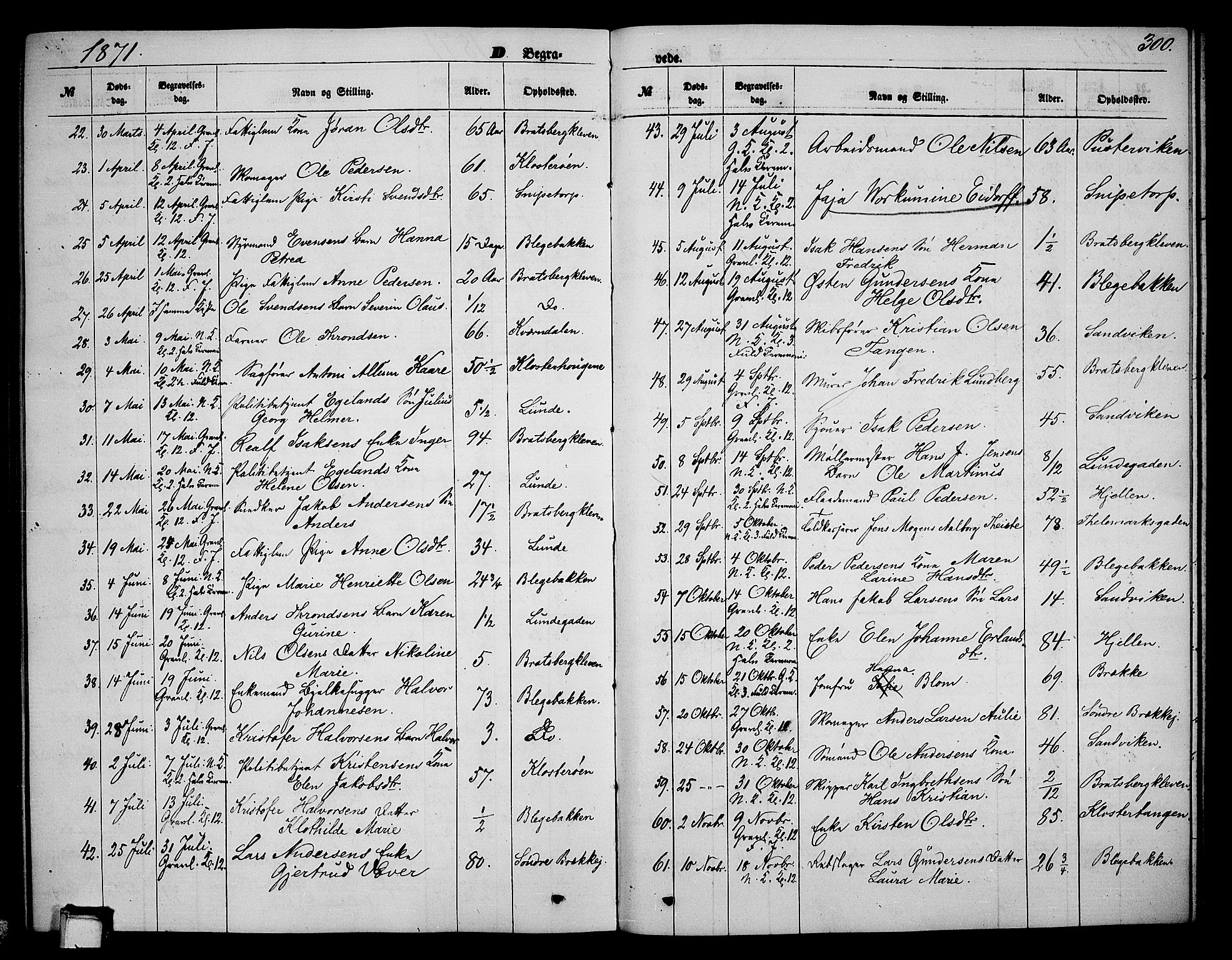Skien kirkebøker, SAKO/A-302/G/Ga/L0005: Parish register (copy) no. 5, 1868-1880, p. 300