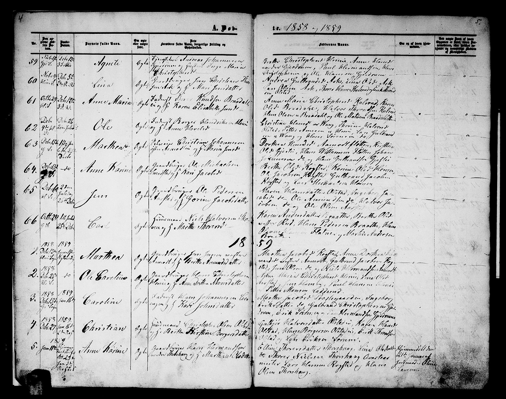 Gjerdrum prestekontor Kirkebøker, AV/SAO-A-10412b/G/Ga/L0004: Parish register (copy) no. I 4, 1858-1890, p. 4-5