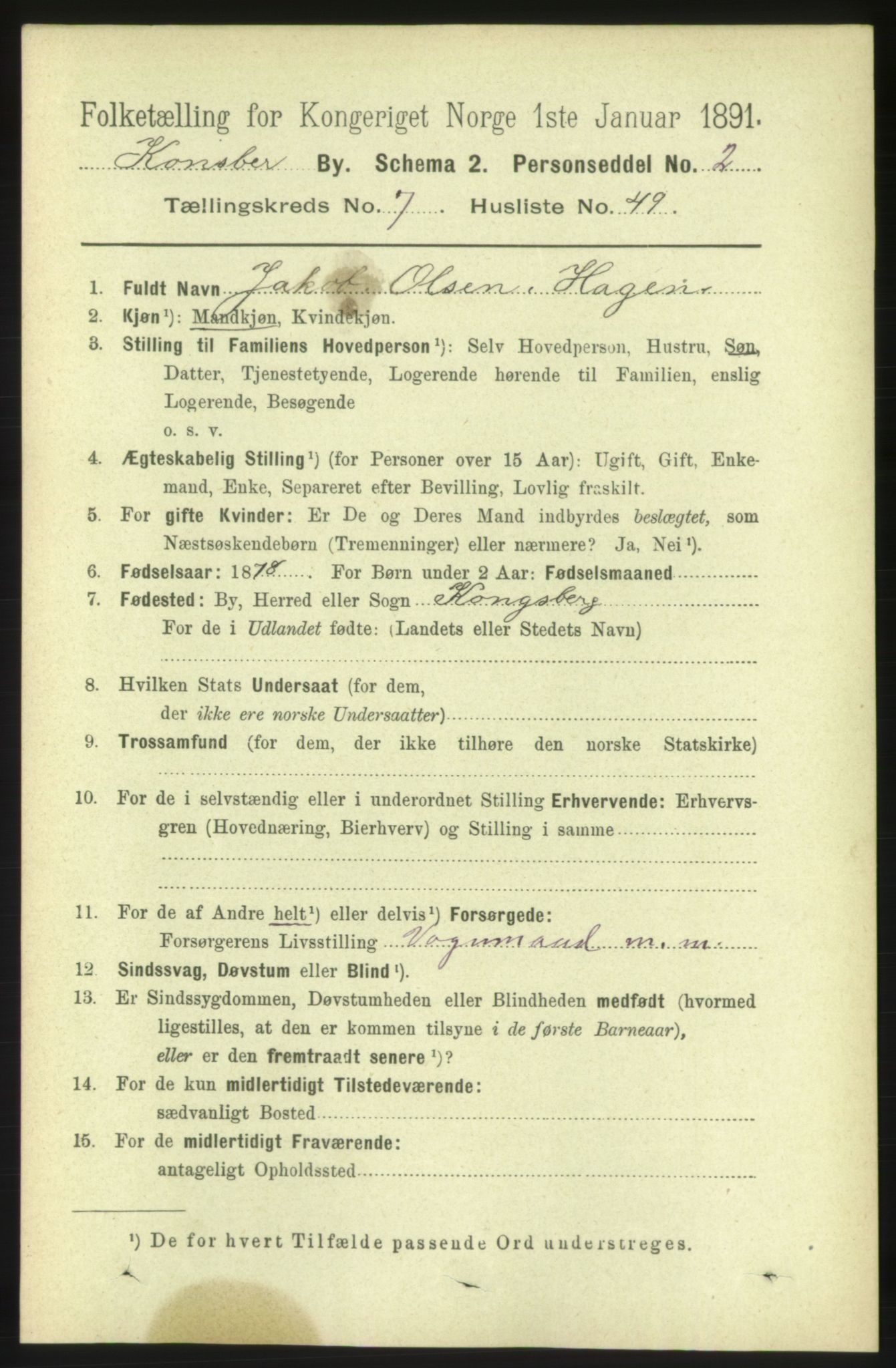 RA, 1891 census for 0604 Kongsberg, 1891, p. 5479