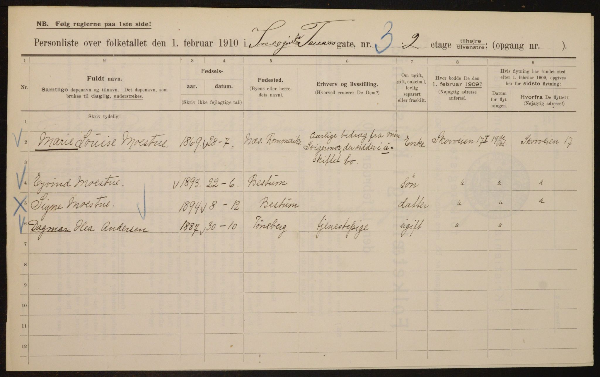 OBA, Municipal Census 1910 for Kristiania, 1910, p. 43342