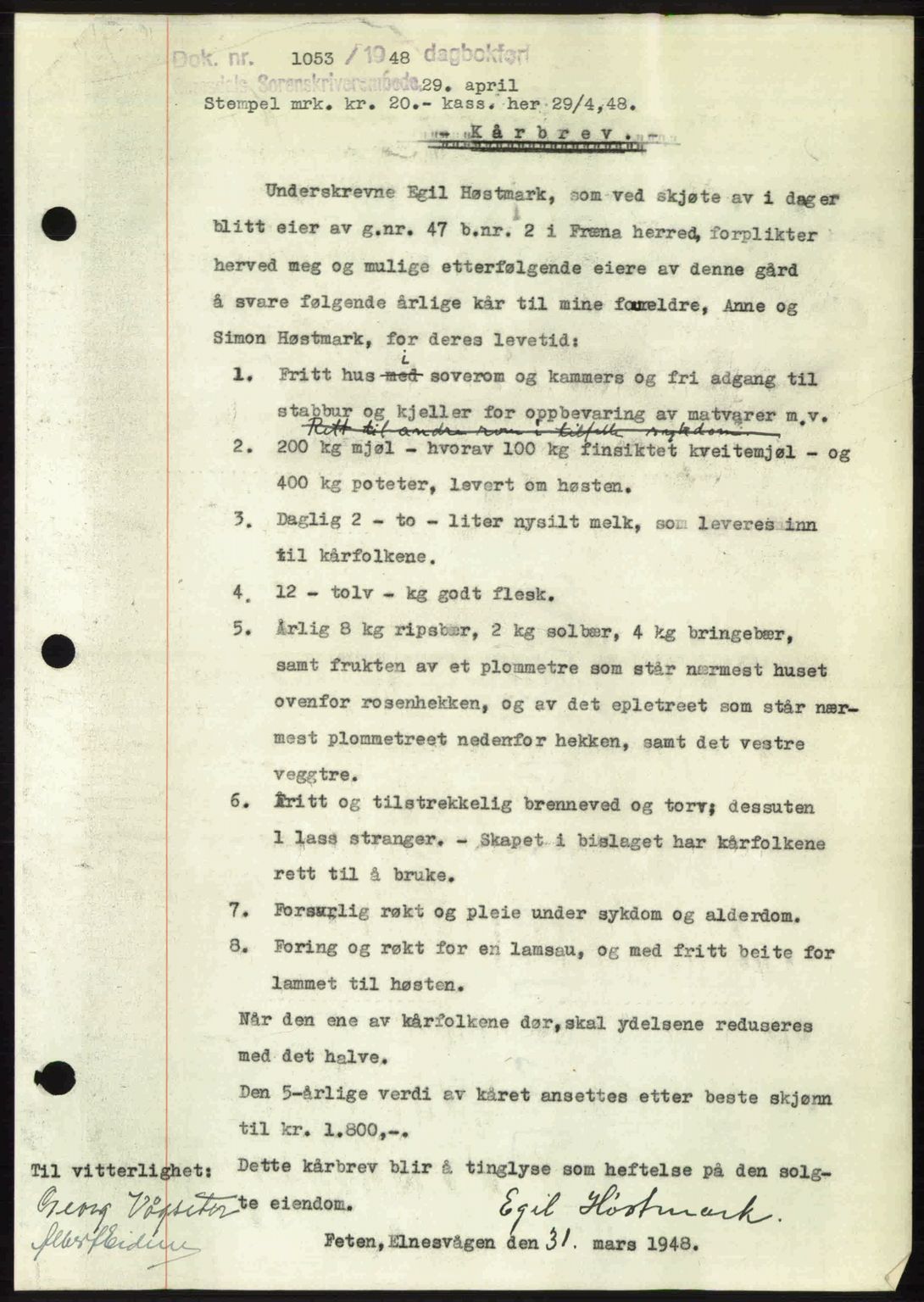 Romsdal sorenskriveri, AV/SAT-A-4149/1/2/2C: Mortgage book no. A26, 1948-1948, Diary no: : 1053/1948