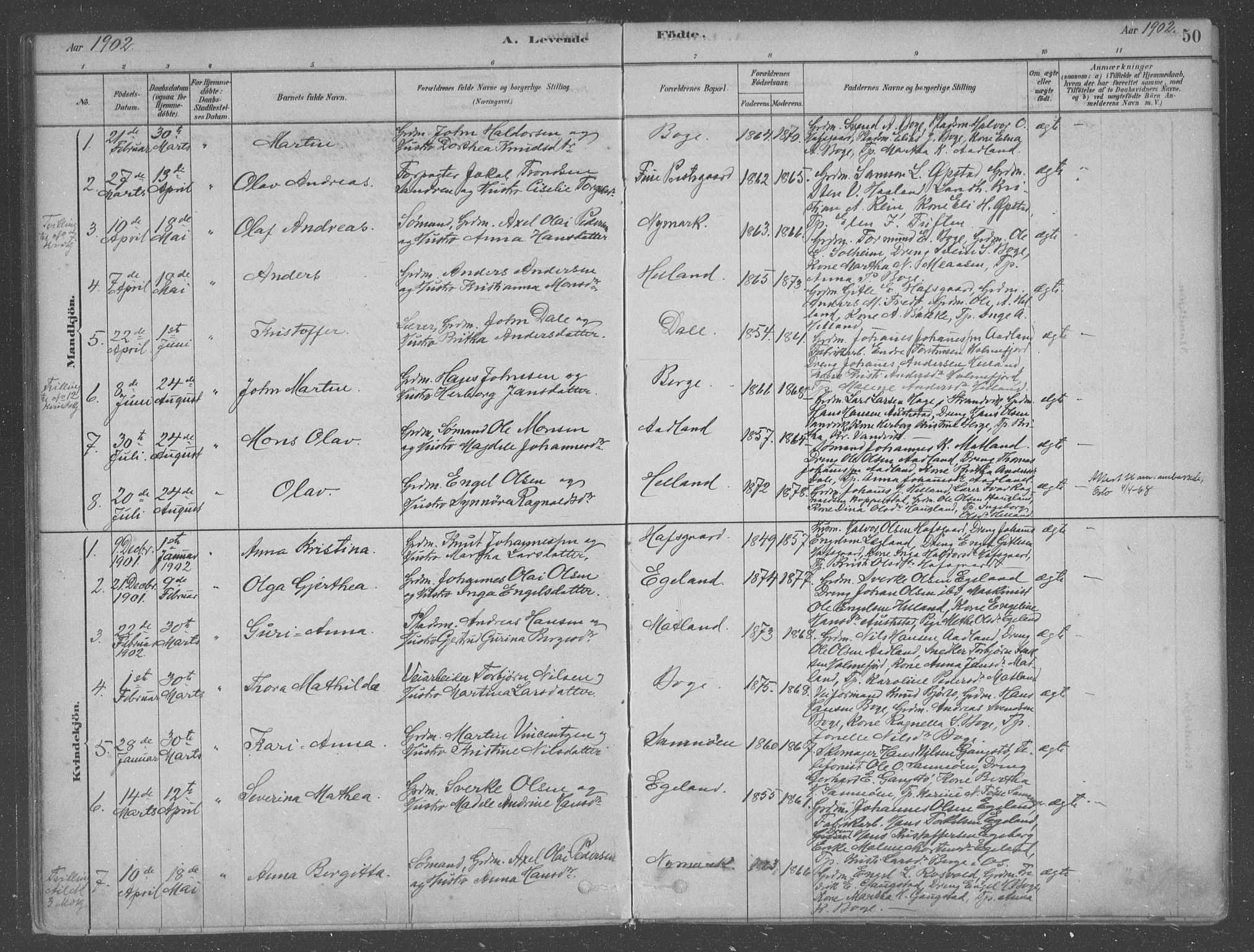 Fusa sokneprestembete, SAB/A-75401/H/Haa: Parish register (official) no. B 1, 1880-1938, p. 50
