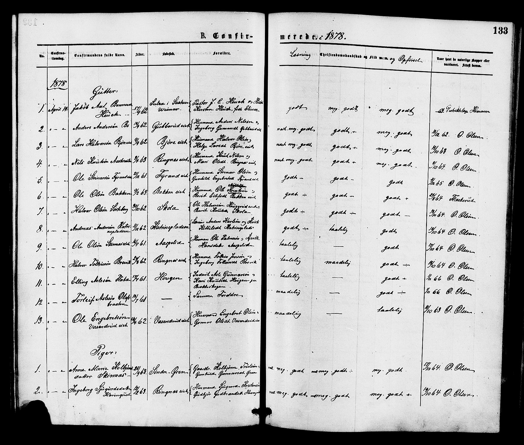 Krødsherad kirkebøker, SAKO/A-19/F/Fa/L0004: Parish register (official) no. 4, 1873-1878, p. 133