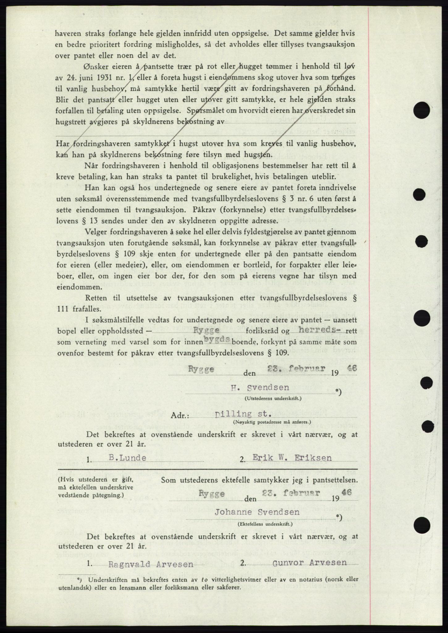 Moss sorenskriveri, SAO/A-10168: Mortgage book no. B15, 1946-1946, Diary no: : 1000/1946