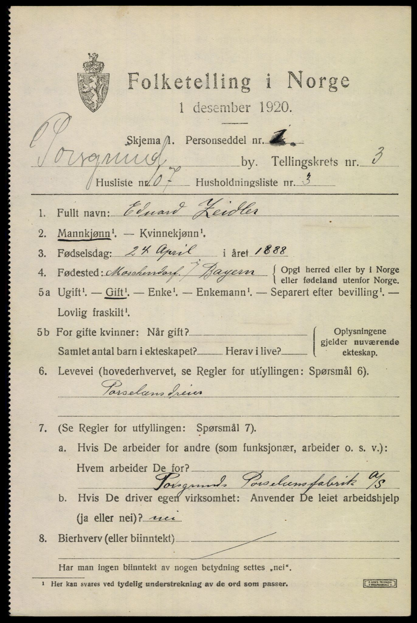 SAKO, 1920 census for Porsgrunn, 1920, p. 15741