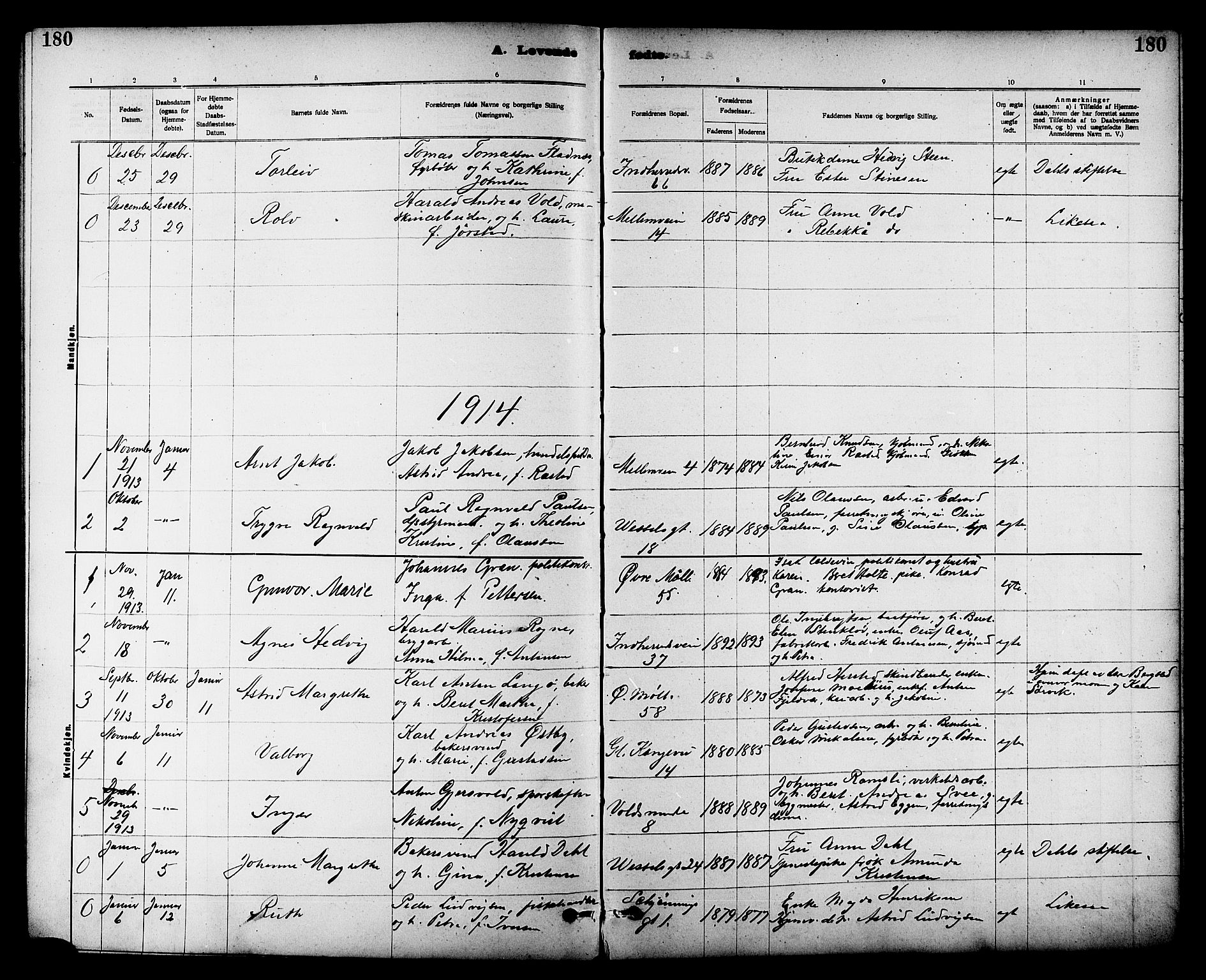 Ministerialprotokoller, klokkerbøker og fødselsregistre - Sør-Trøndelag, SAT/A-1456/605/L0254: Parish register (copy) no. 605C01, 1908-1916, p. 180